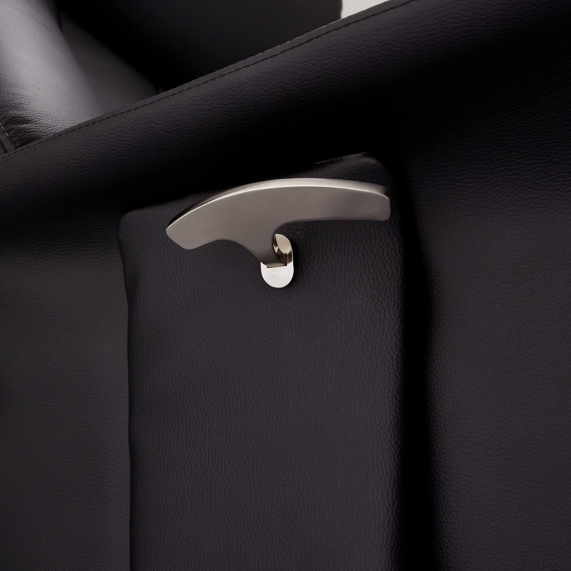 Bilbao Recliner in black leather with matching footstool, showcasing luxurious design and comfort.