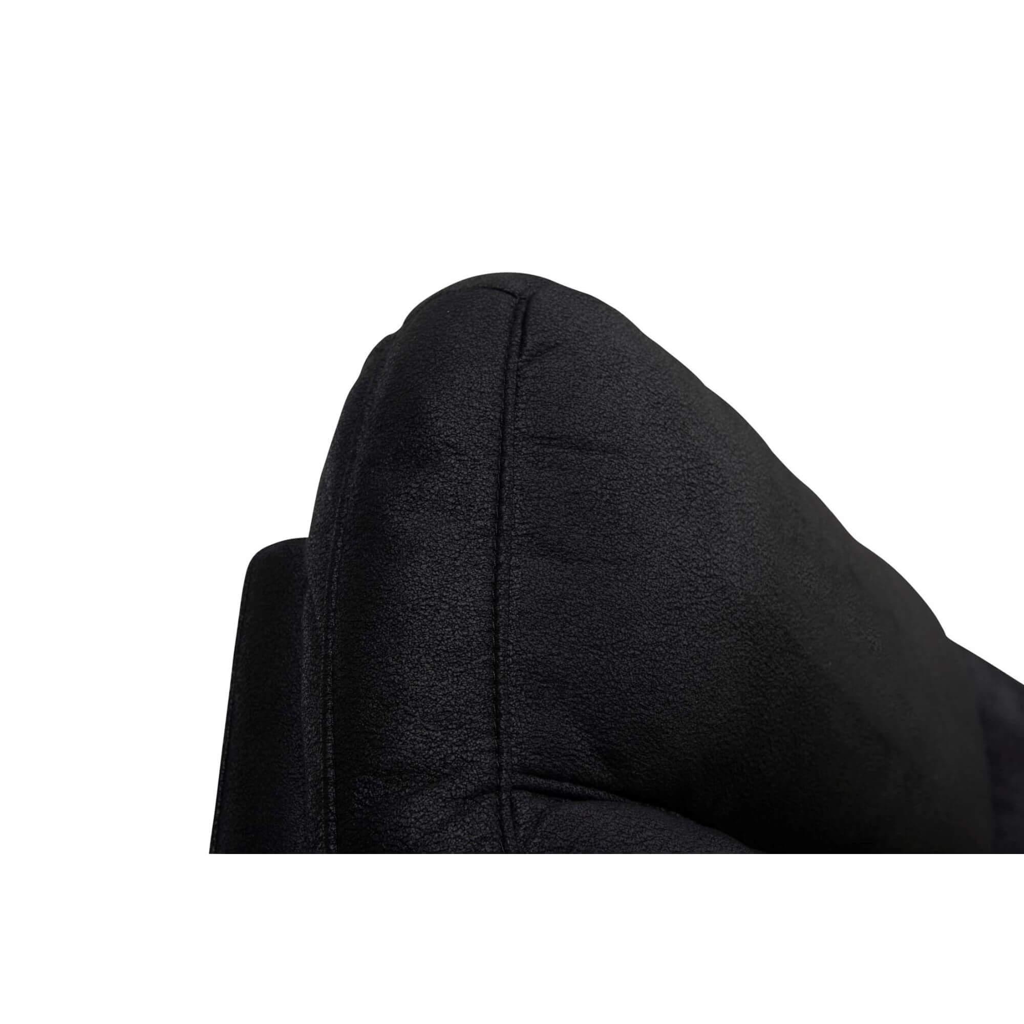 Selesta Black Fabric 2-Seater Sofa with electric relaxation and USB ports, showcasing its elegant design and plush seating.