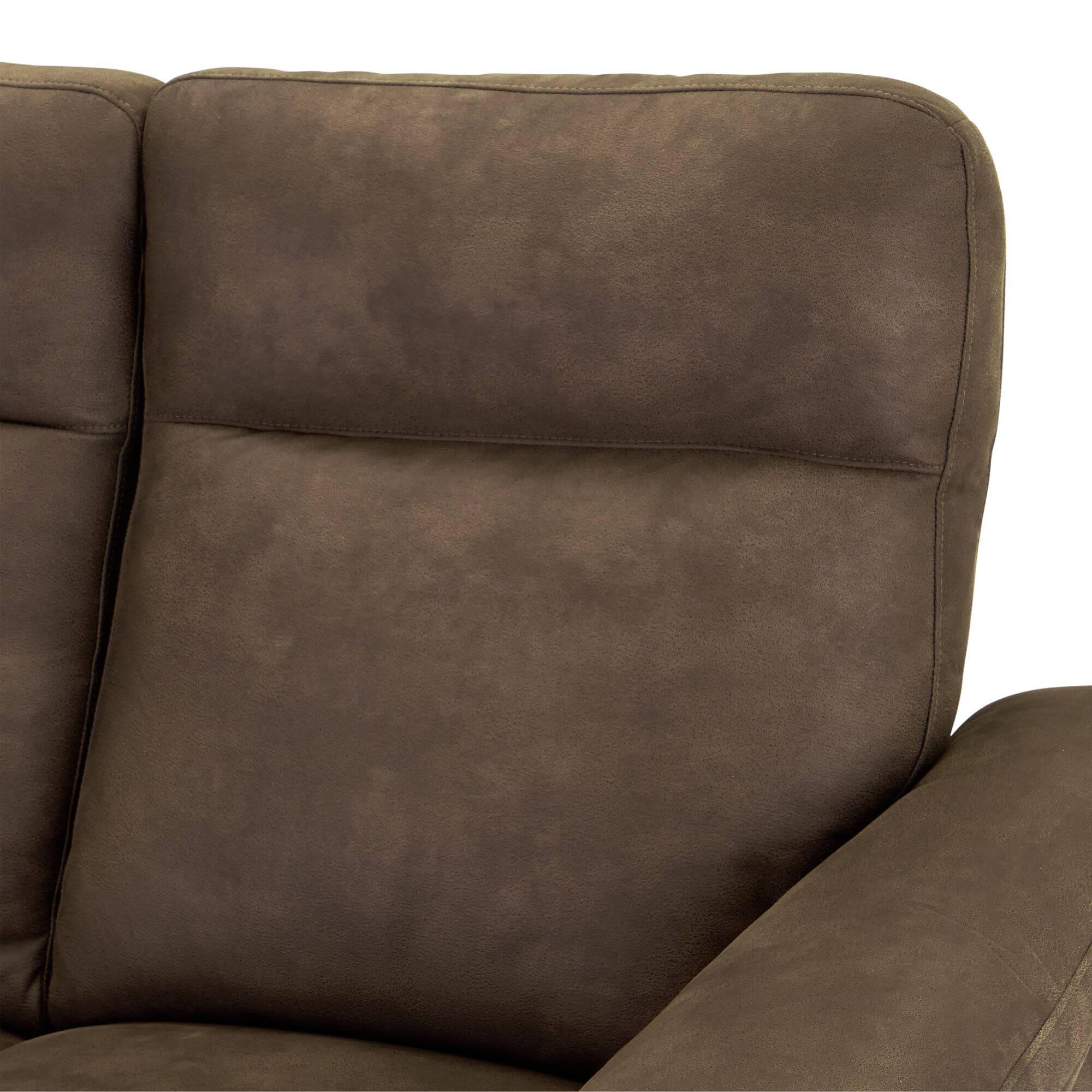 Reclining 3-seater sofa Selesta in brown fabric, showcasing its elegant design and electric relaxation features.