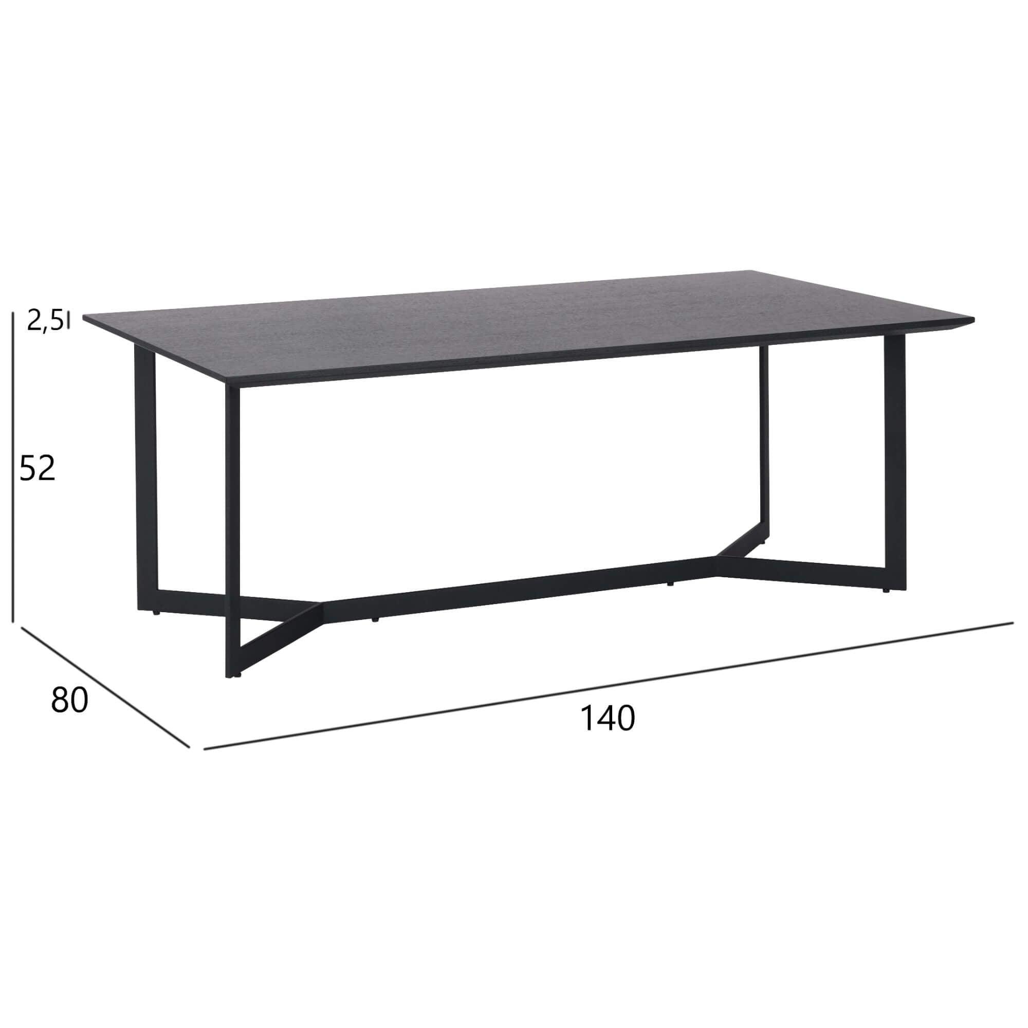 Rectangular Black Oak Coffee Table 140x80 cm Tokyo with sleek design and spacious surface, perfect for modern interiors.
