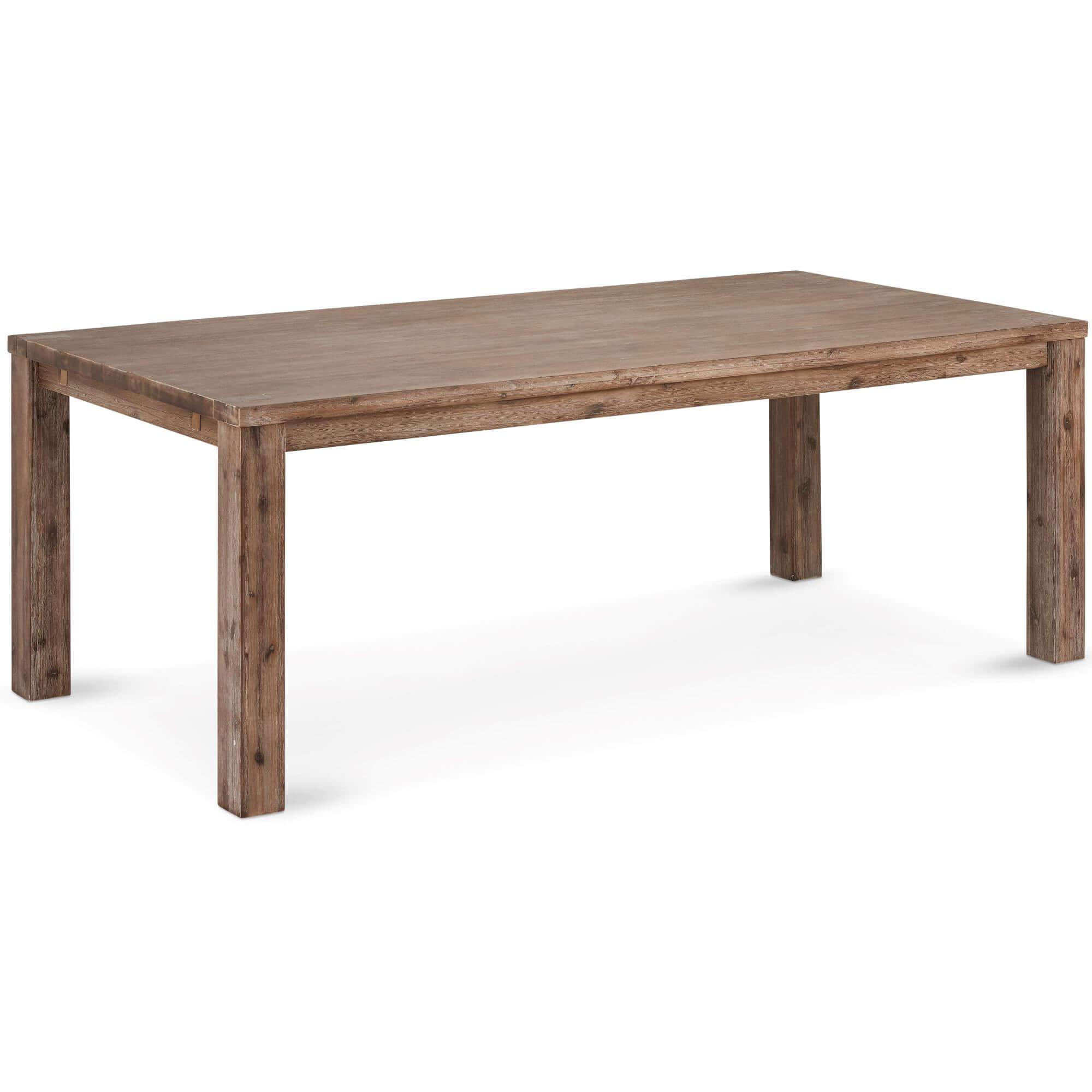 Alaska Rectangular Solid Acacia Dining Table 180x90 cm with a brushed surface showcasing unique wood grain patterns.
