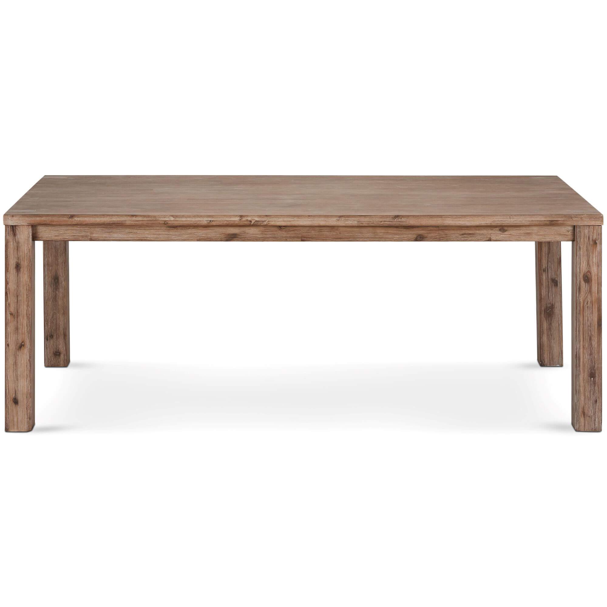 Alaska Rectangular Solid Acacia Dining Table 180x90 cm with a brushed surface showcasing unique wood grain patterns.