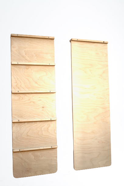 A colorful reversible ladder climbing and sliding ramp designed for children's play, featuring a ladder on one side and a smooth slide on the other.