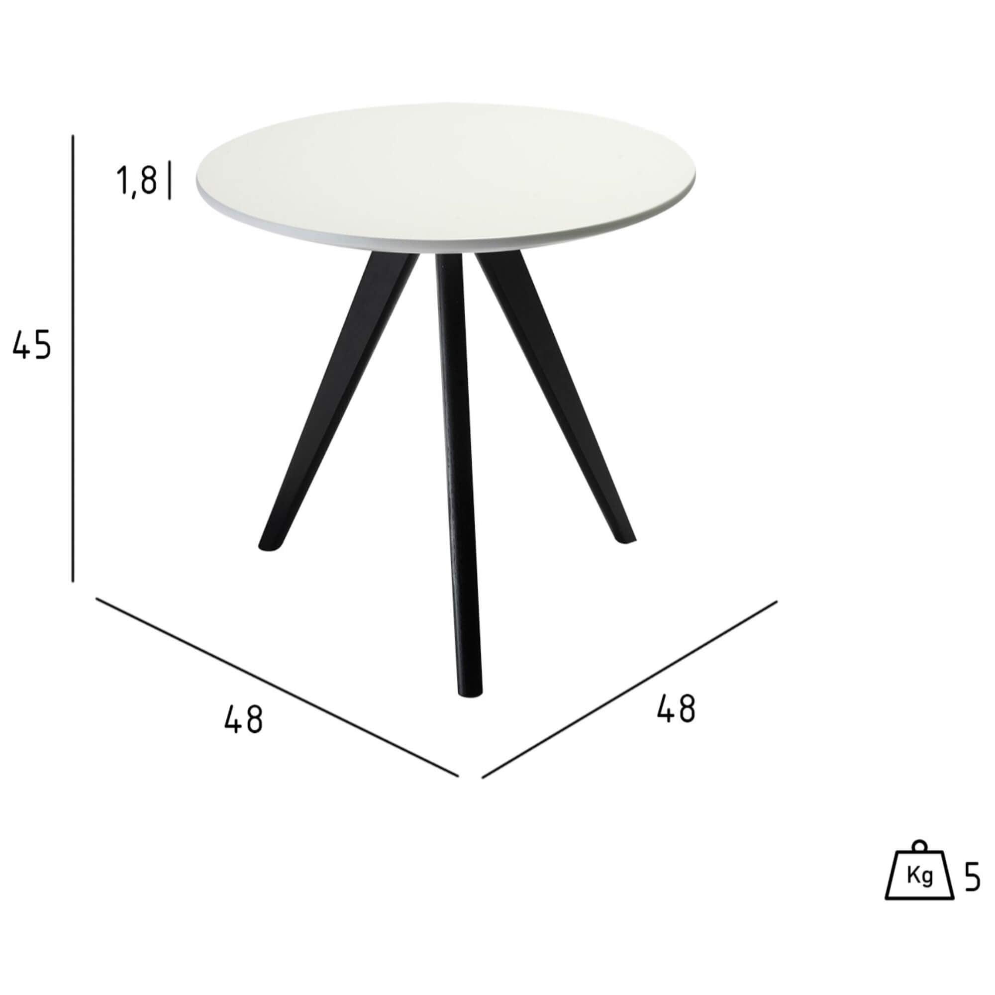 Round coffee table with white and black tabletop, featuring sturdy lacquered oak legs, designed for modern interiors.