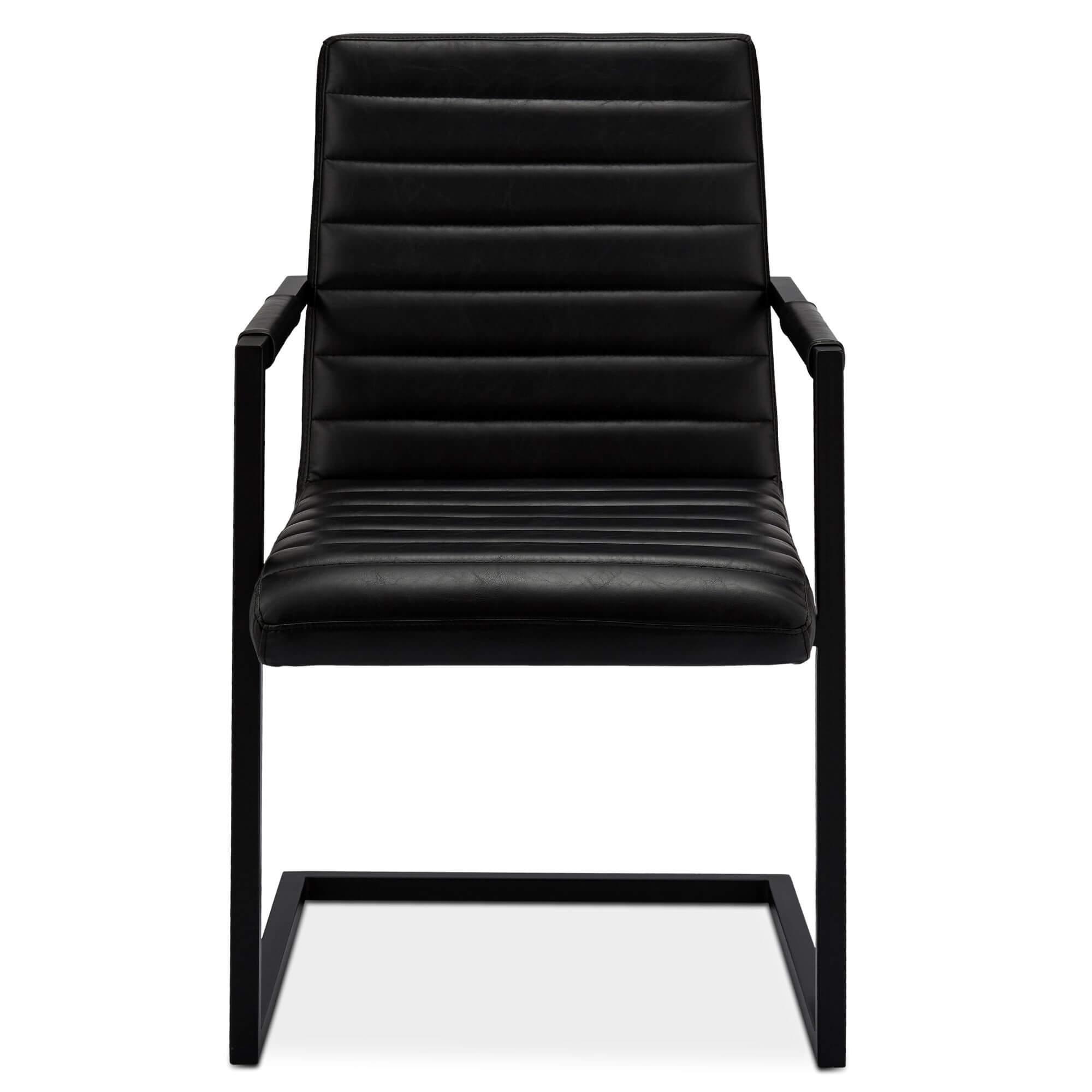 Set of 2 elegant black dining chairs with luxurious stitching and soft padding, perfect for dining or office use.