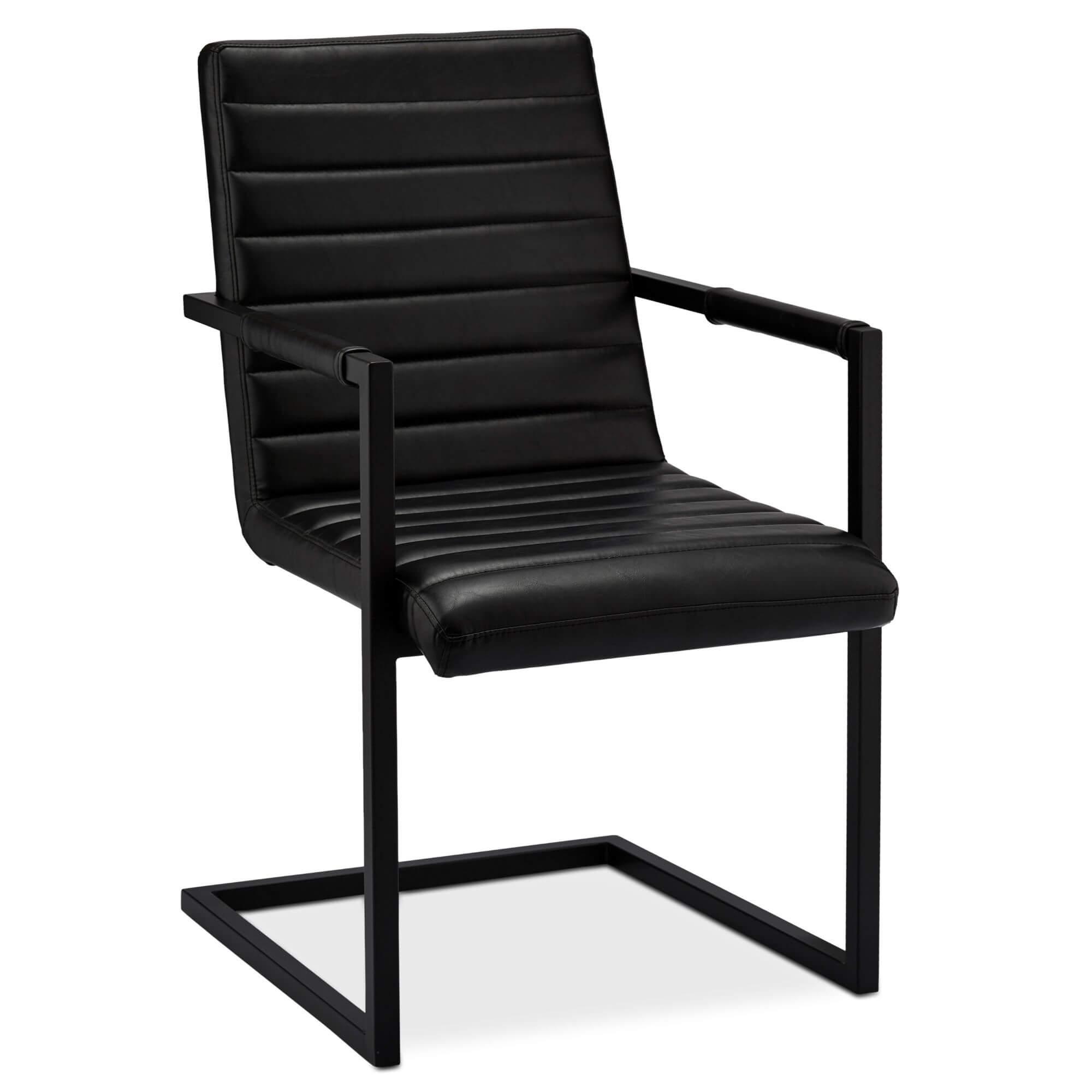 Set of 2 elegant black dining chairs with luxurious stitching and soft padding, perfect for dining or office use.