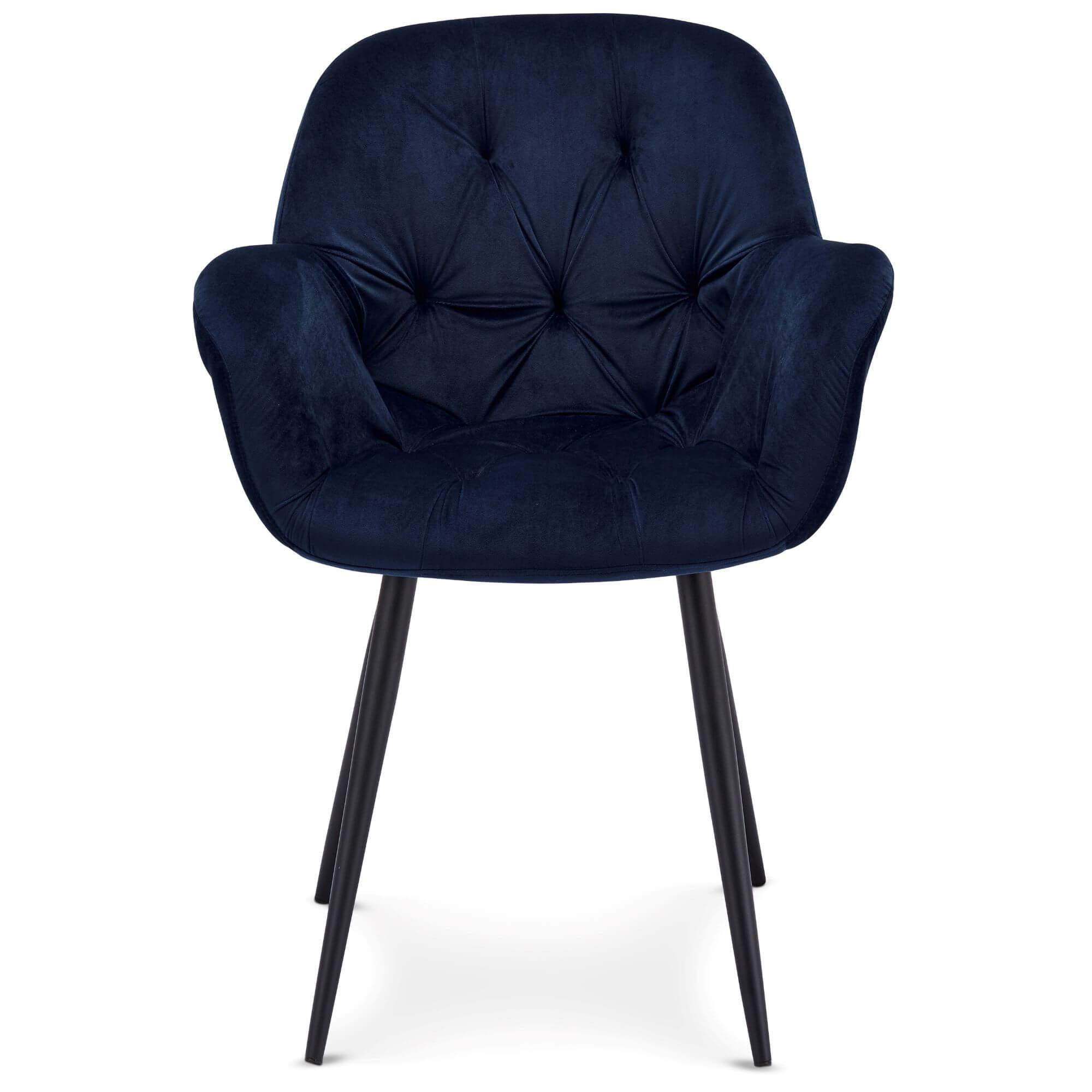 Set of 2 elegant blue dining chairs with velvety fabric and soft padding, perfect for enhancing any dining space.