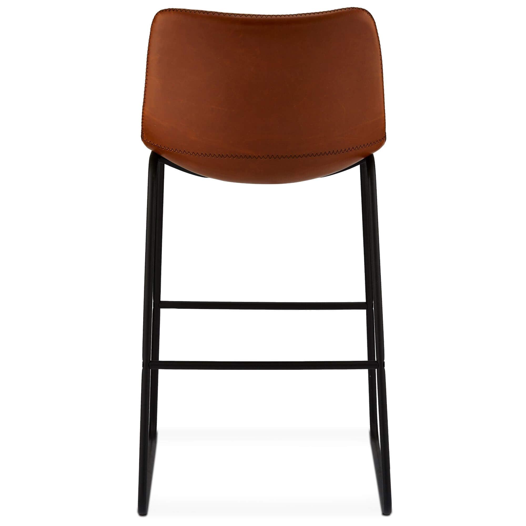 Set of 2 elegant brown bar chairs with hand-made stitching and comfortable swivel seats, perfect for enhancing any bar area.