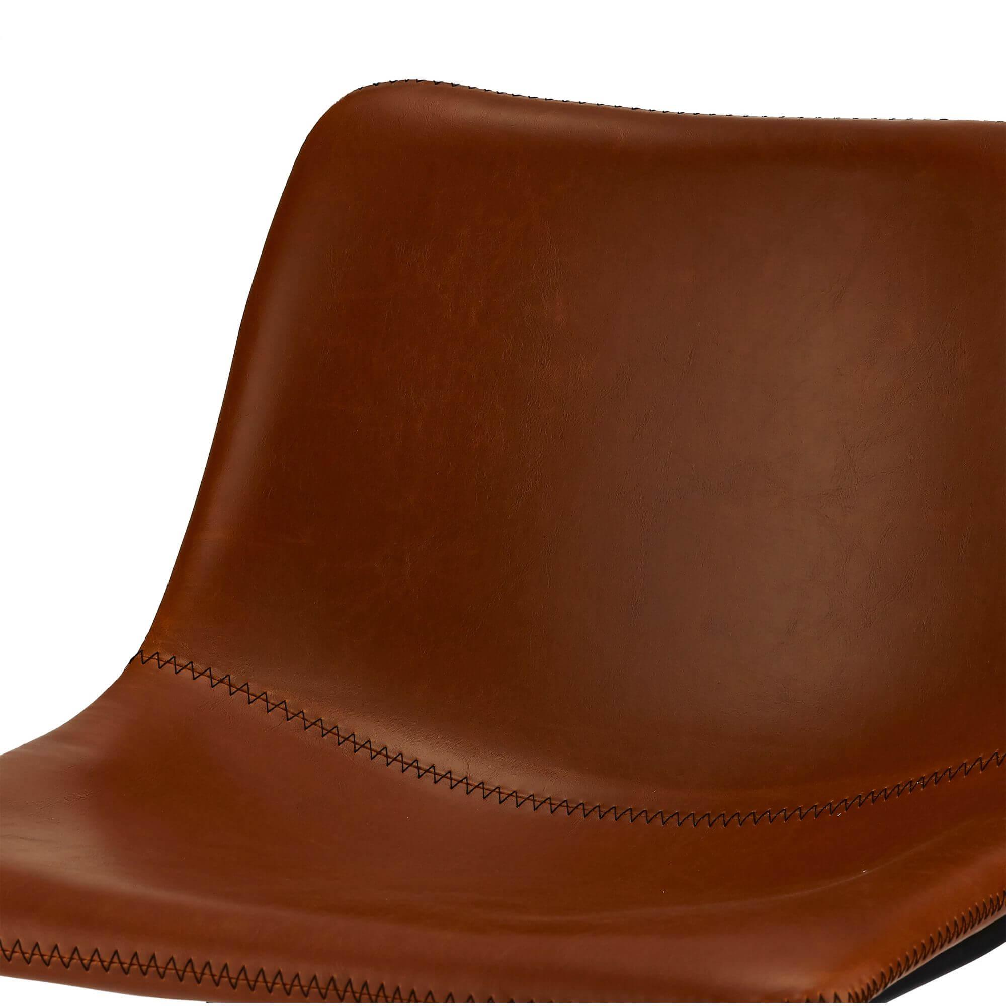 Set of 2 elegant brown bar chairs with hand-made stitching and comfortable swivel seats, perfect for enhancing any bar area.