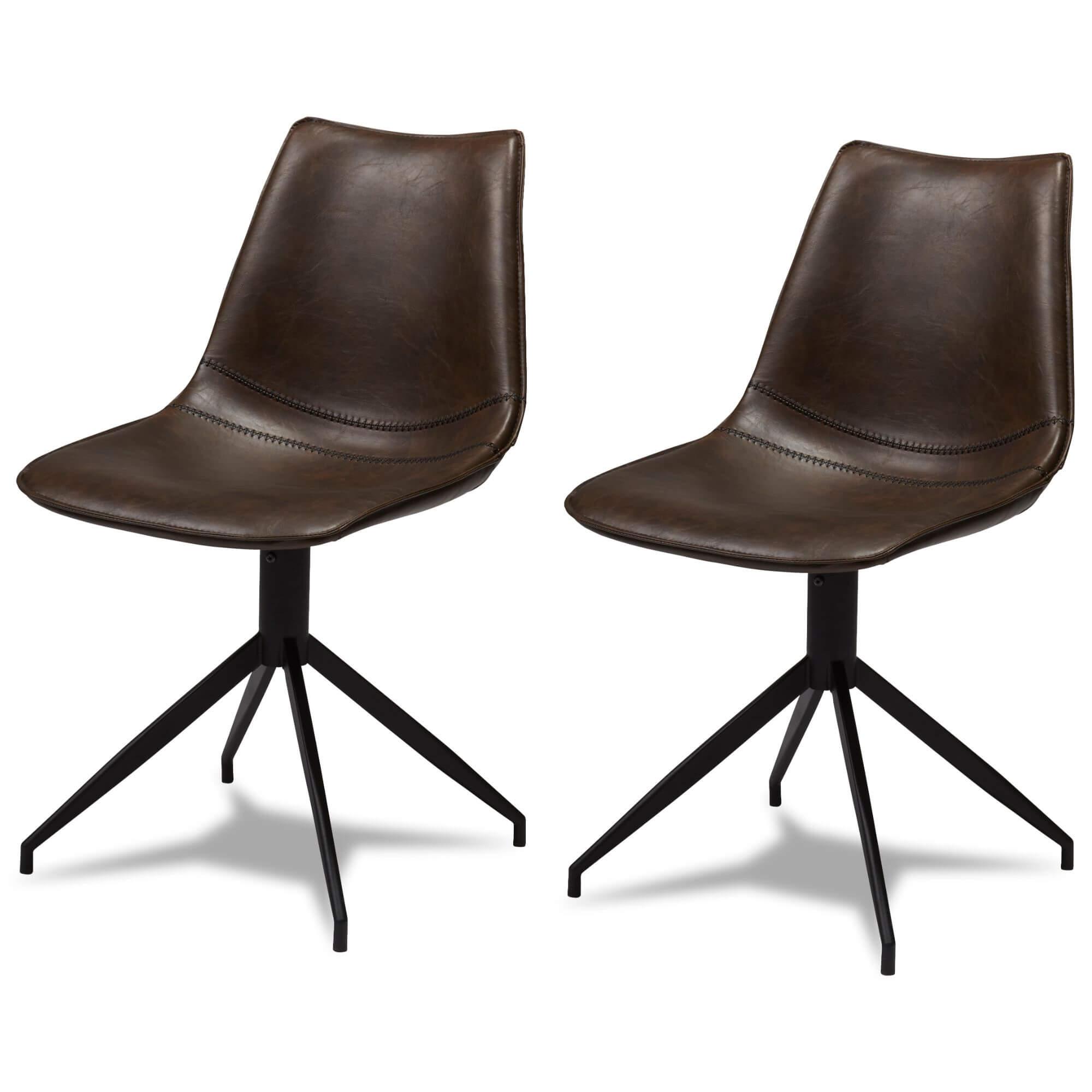 Set of 2 elegant dark brown dining chairs with soft foam cushioning and delicate stitching, perfect for modern interiors.