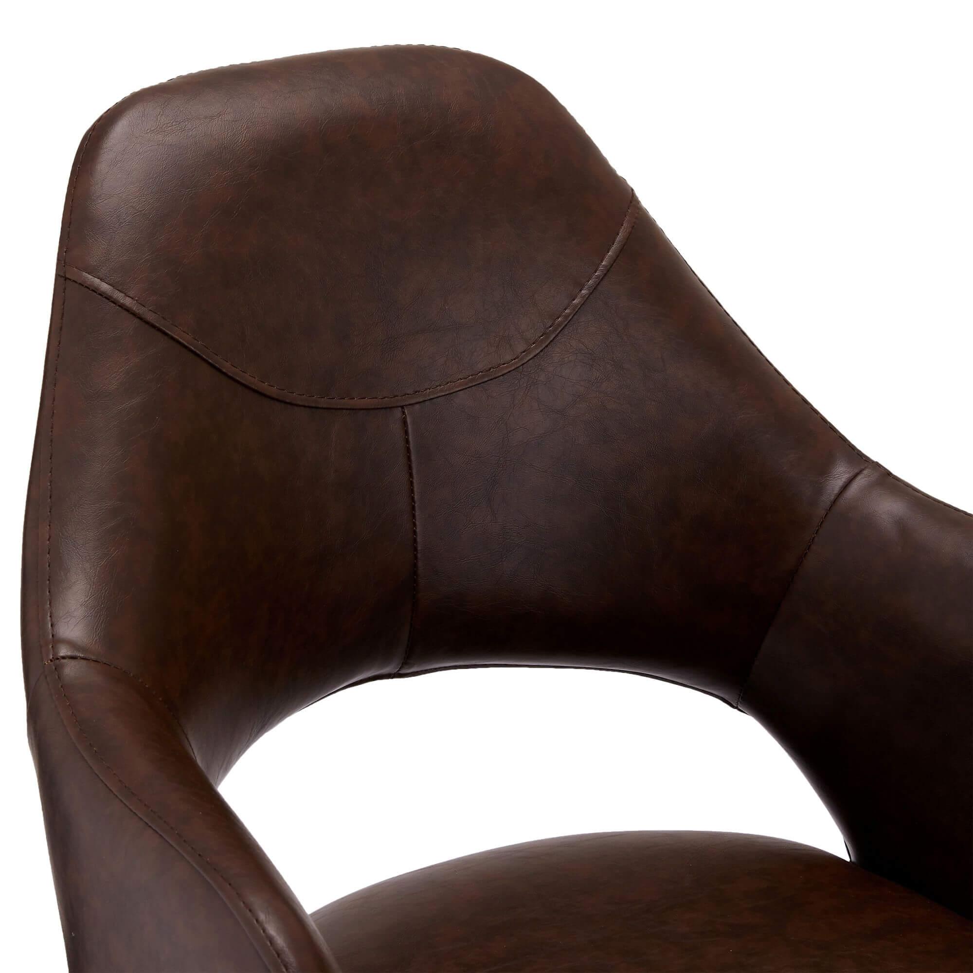 Set of 2 elegant dark brown dining chairs with swivel function and sturdy legs, perfect for vintage or industrial style interiors.