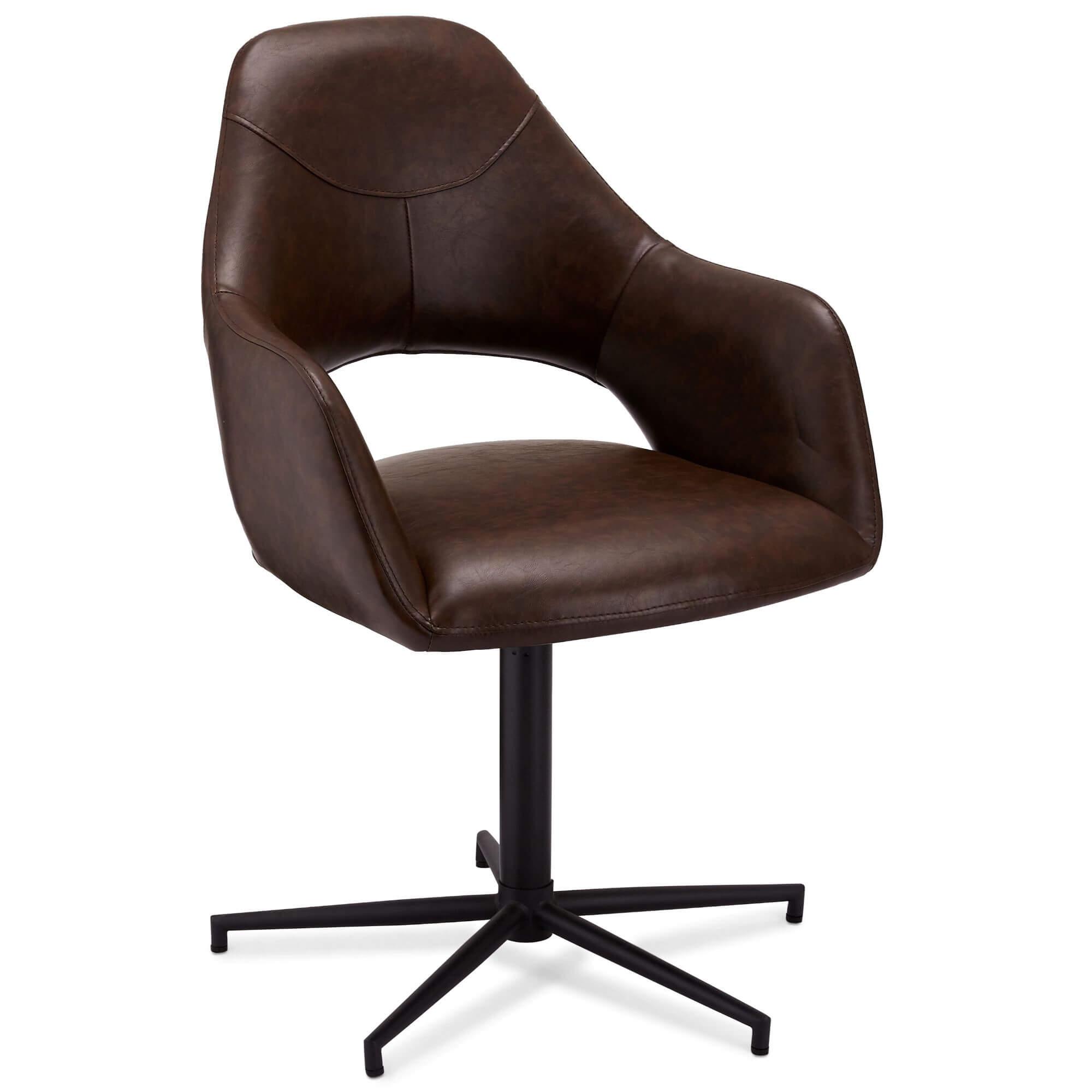 Set of 2 elegant dark brown dining chairs with swivel function and sturdy legs, perfect for vintage or industrial style interiors.