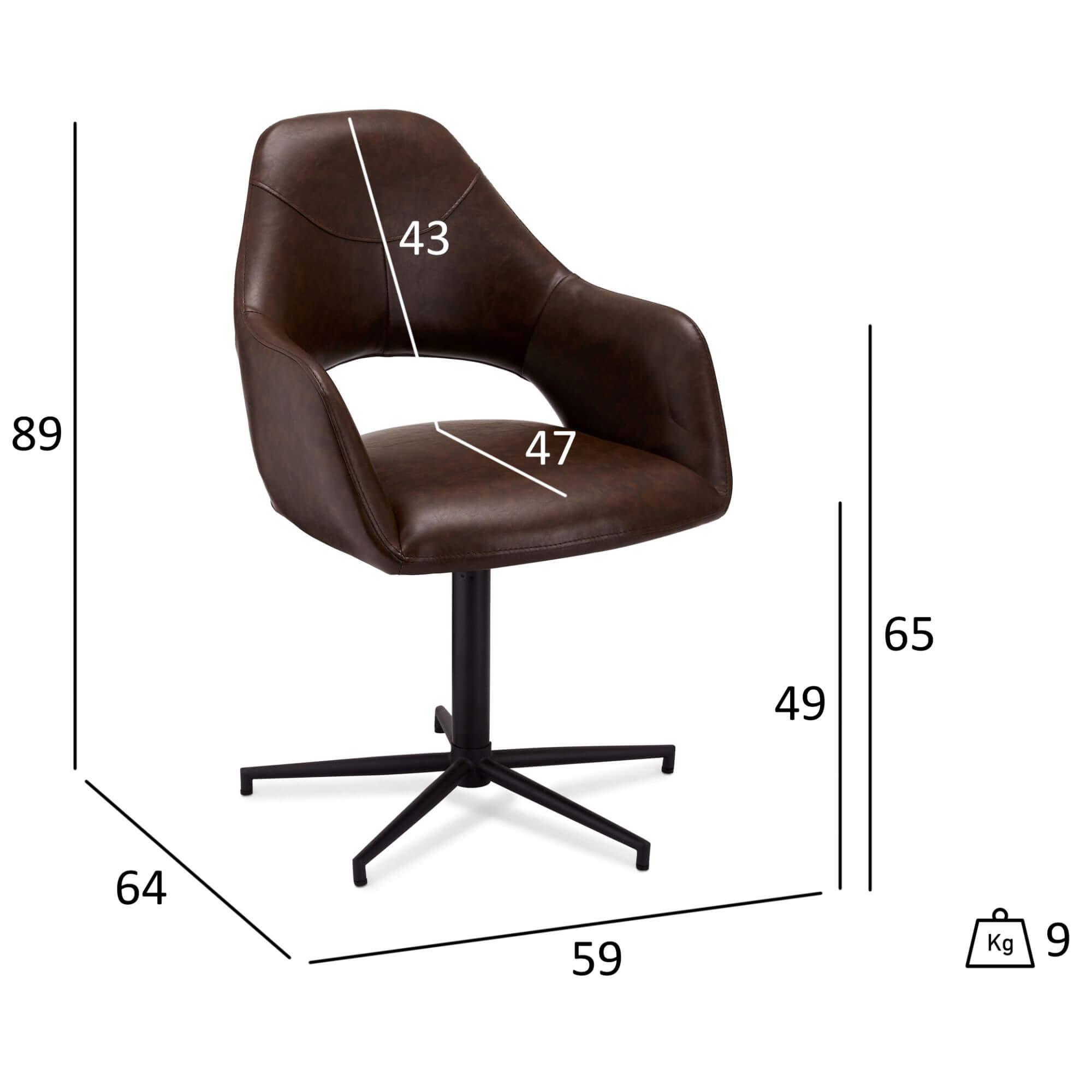 Set of 2 elegant dark brown dining chairs with swivel function and sturdy legs, perfect for vintage or industrial style interiors.