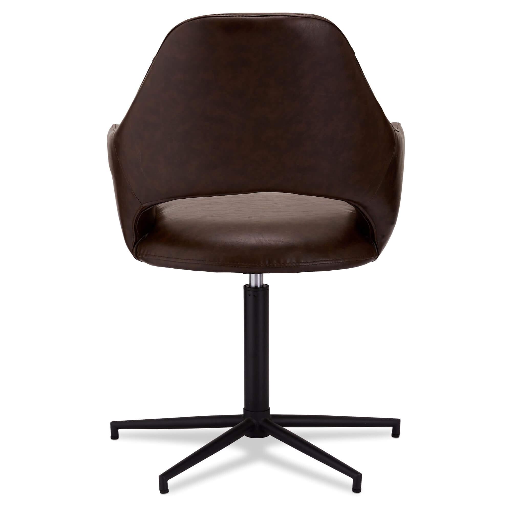 Set of 2 elegant dark brown dining chairs with swivel function and sturdy legs, perfect for vintage or industrial style interiors.