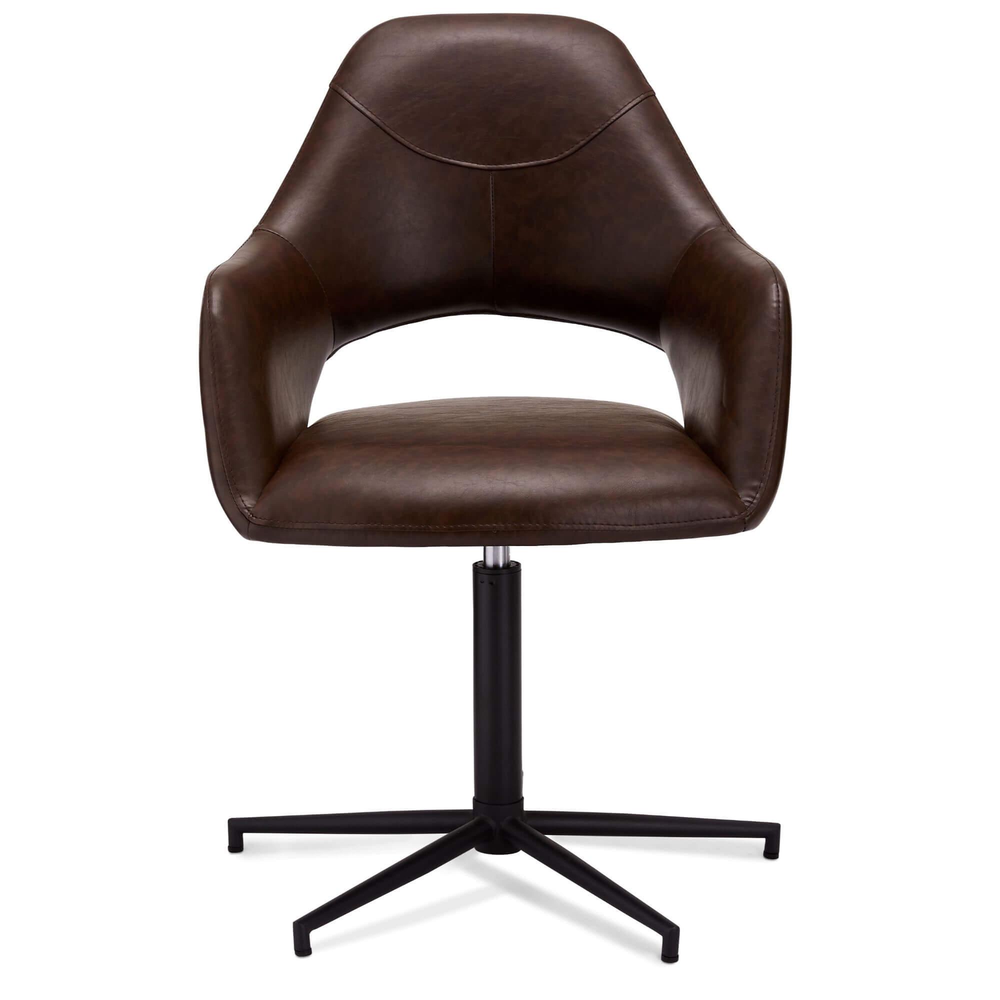 Set of 2 elegant dark brown dining chairs with swivel function and sturdy legs, perfect for vintage or industrial style interiors.