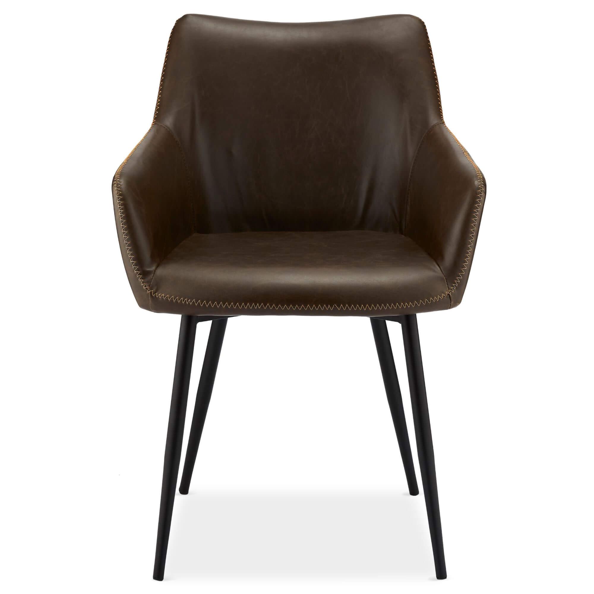 Set of 2 elegant dark brown dining chairs with soft foam cushions and decorative stitching, perfect for stylish dining spaces.