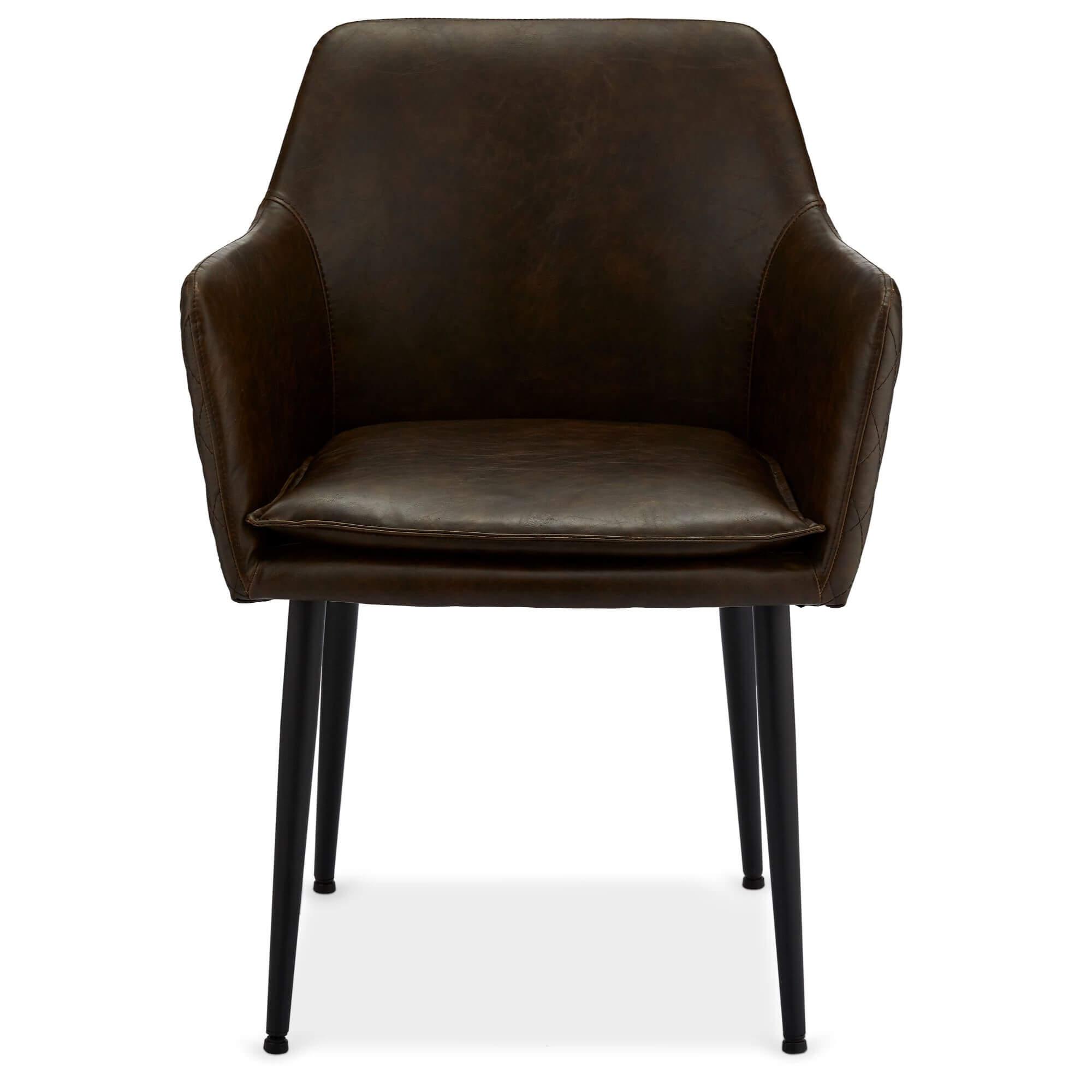 Set of 2 Dark Brown Dining Chairs Shiva with sculpted armrests and decorative diamond stitching, showcasing a luxurious faux leather finish.