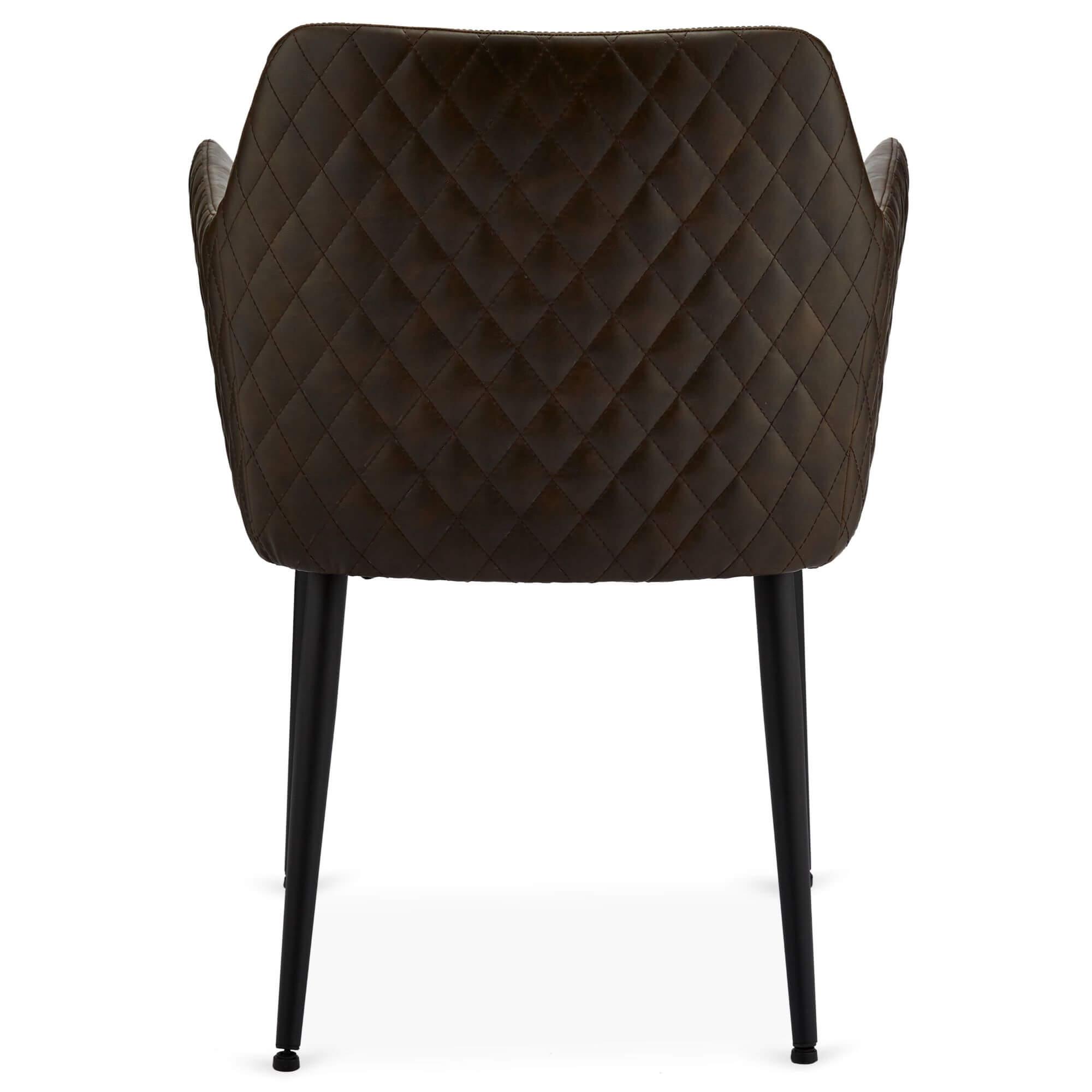 Set of 2 Dark Brown Dining Chairs Shiva with sculpted armrests and decorative diamond stitching, showcasing a luxurious faux leather finish.