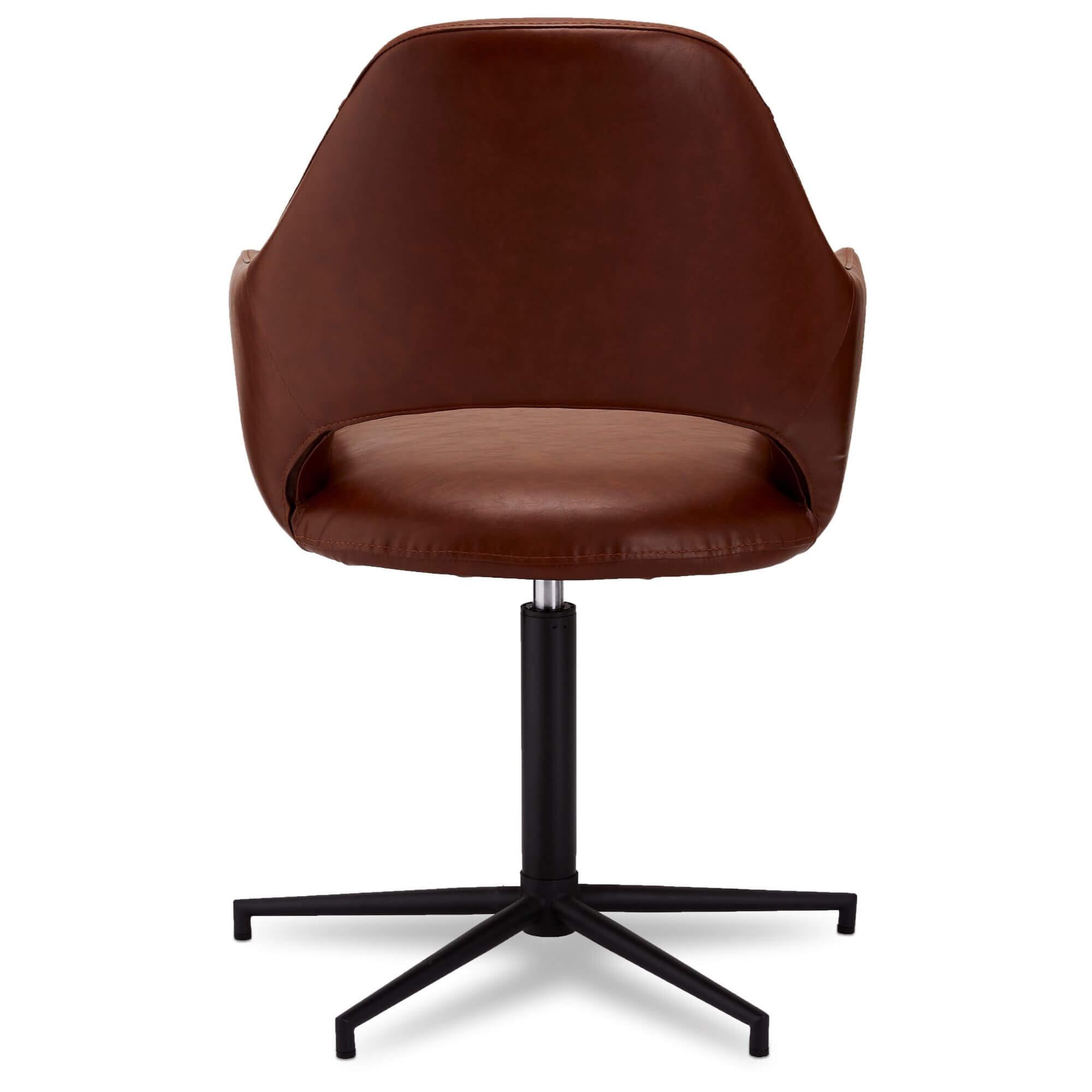 Set of 2 light brown dining chairs with elegant stitching and swivel function, perfect for vintage or industrial decor.