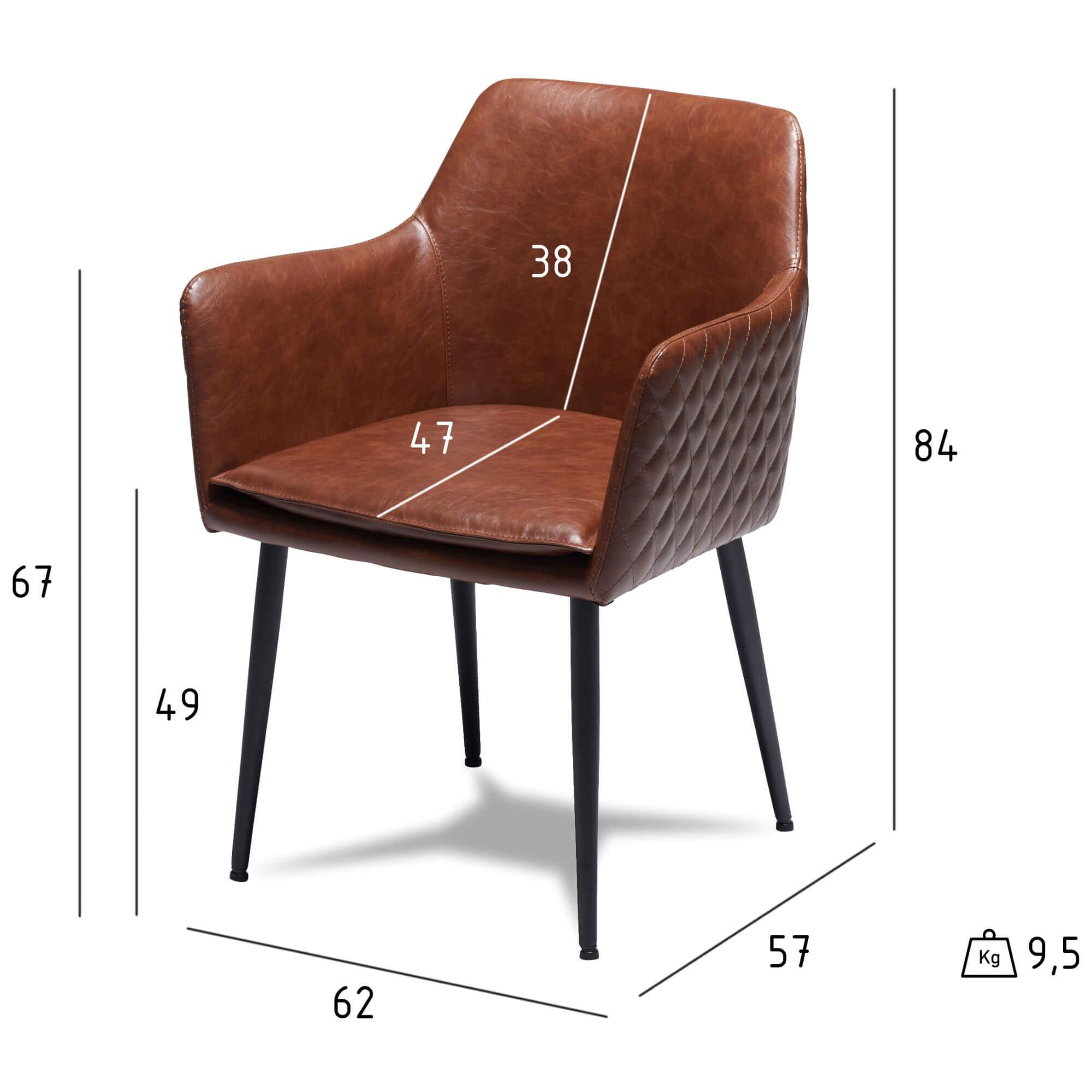 Set of 2 light brown dining chairs with sculpted armrests and decorative diamond stitching, showcasing a blend of retro and modern design.