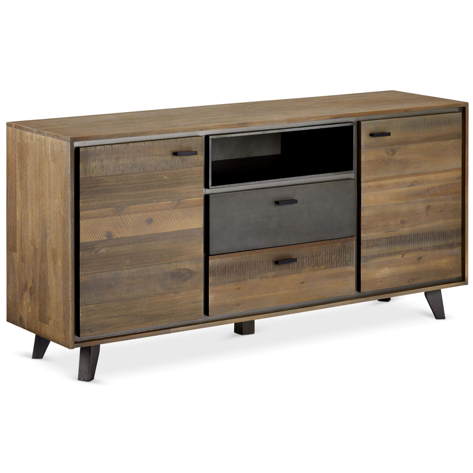 Malaga Sideboard made of solid acacia wood with modern design, featuring warm natural shades and ample storage space.