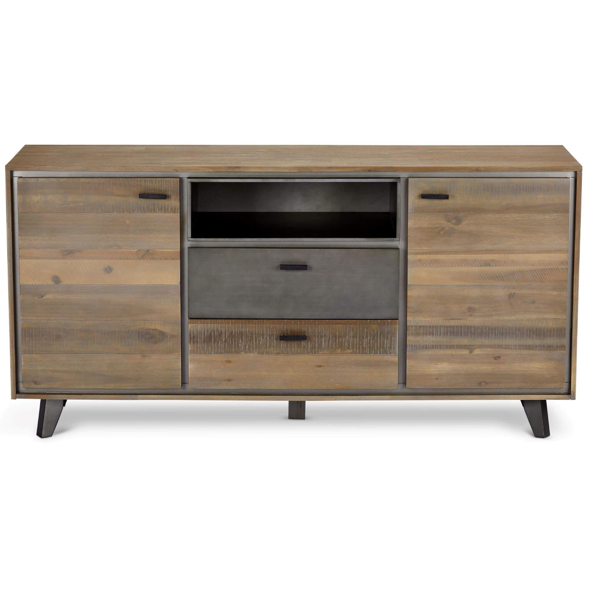 Malaga Sideboard made of solid acacia wood with modern design, featuring warm natural shades and ample storage space.