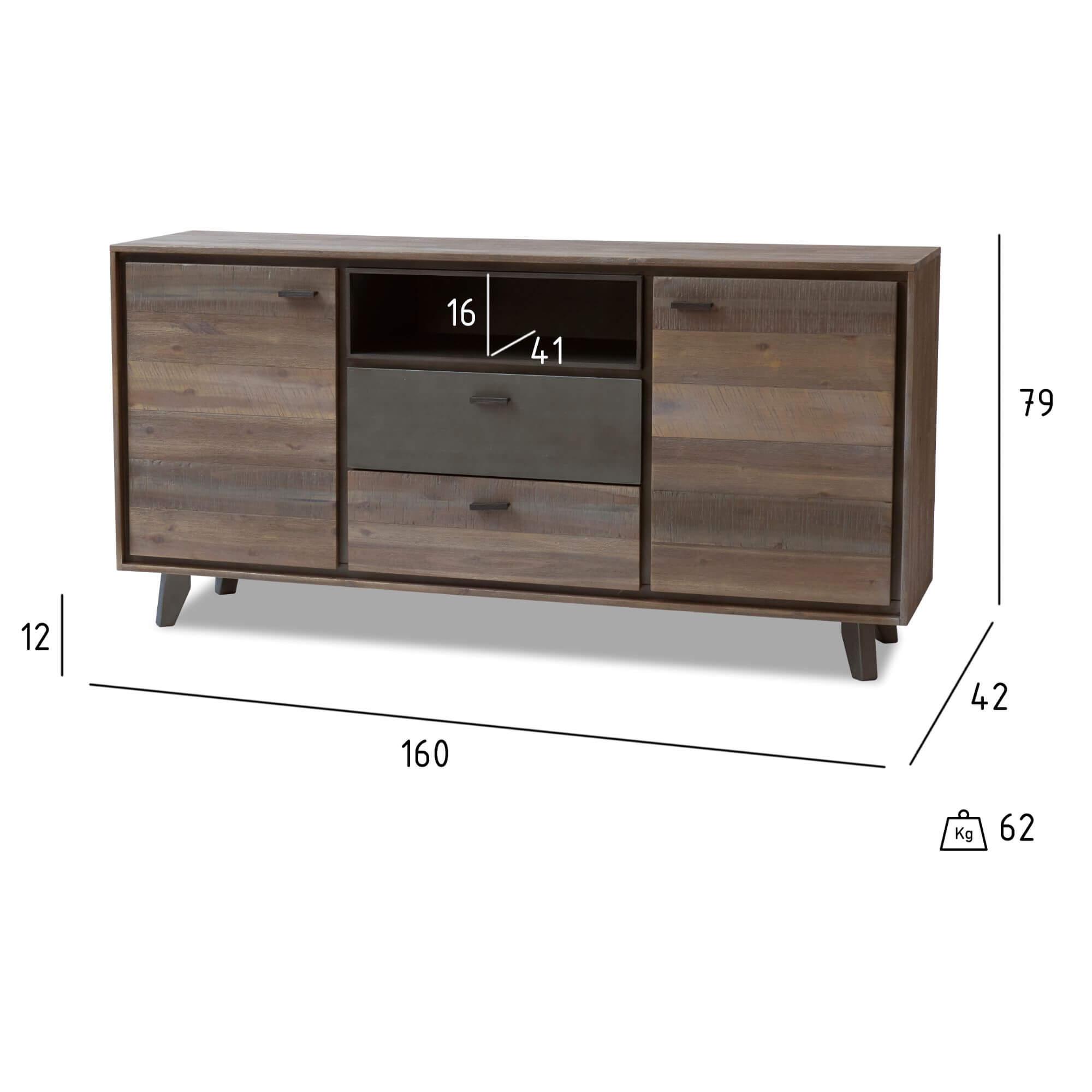 Malaga Sideboard made of solid acacia wood with modern design, featuring warm natural shades and ample storage space.