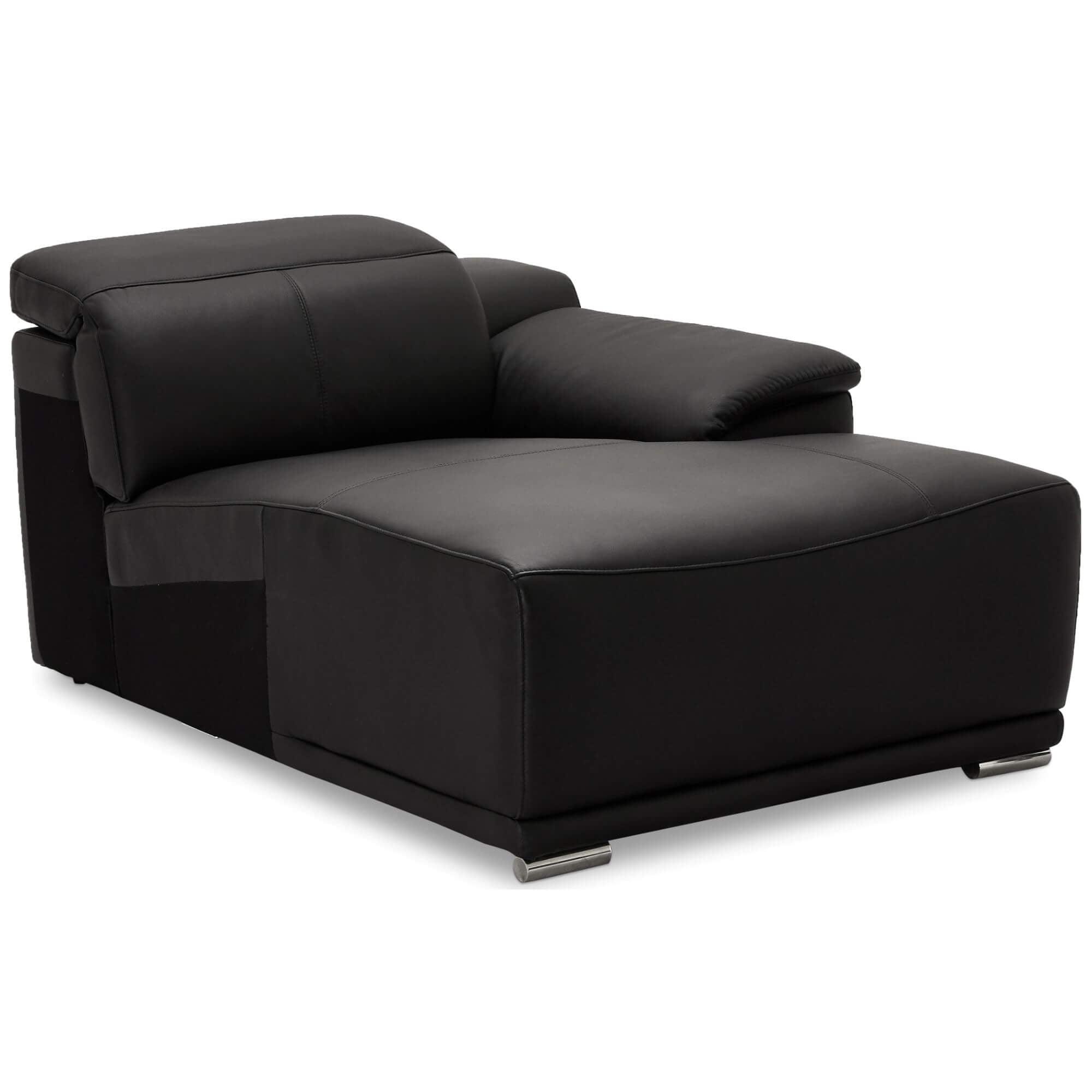 Luxurious black leather chaise longue module, featuring soft foam padding and adjustable function, perfect for modern living spaces.