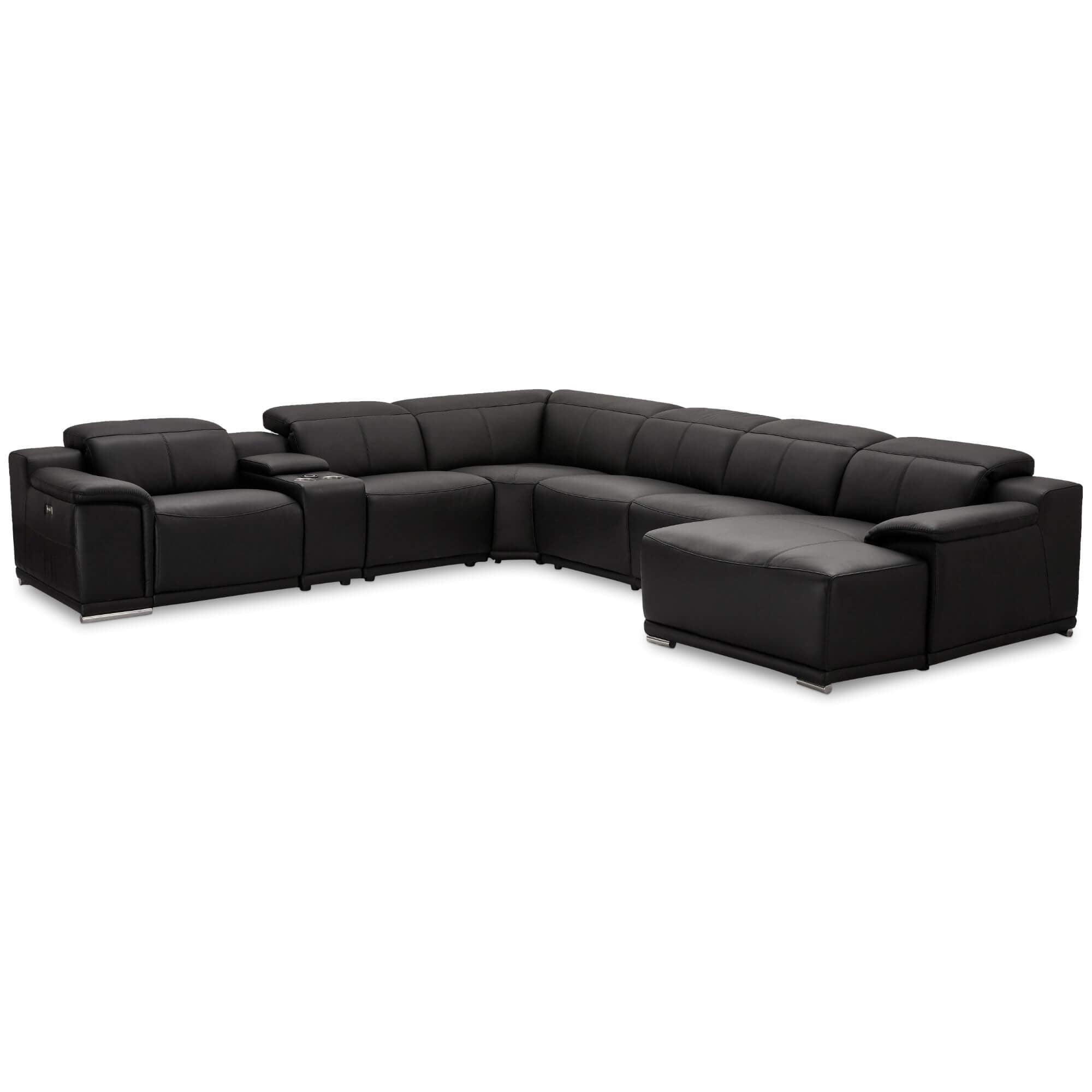 Alexa Black Right Sofa Module with Armrest, featuring luxurious leather upholstery and a reclining function.