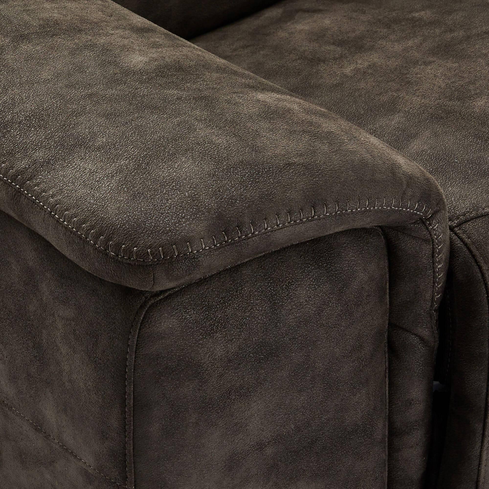 Alexa Brown Left Sofa Module with armrest, showcasing luxurious fabric and reclining feature.