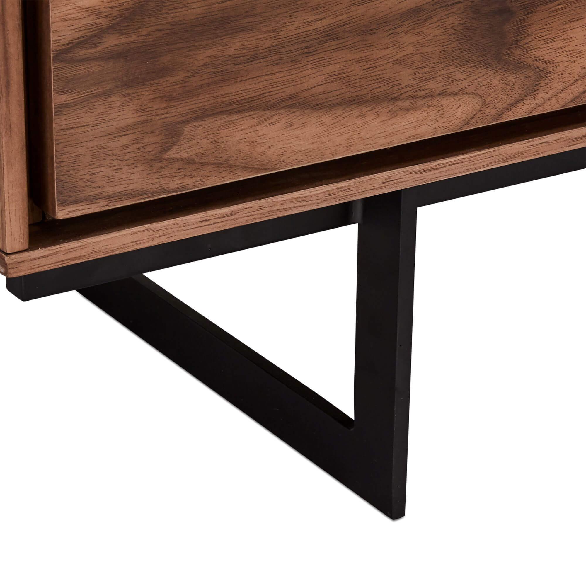 Tokyo Walnut TV Table featuring minimalist design with soft-closing doors and drawer, crafted from American walnut veneer.