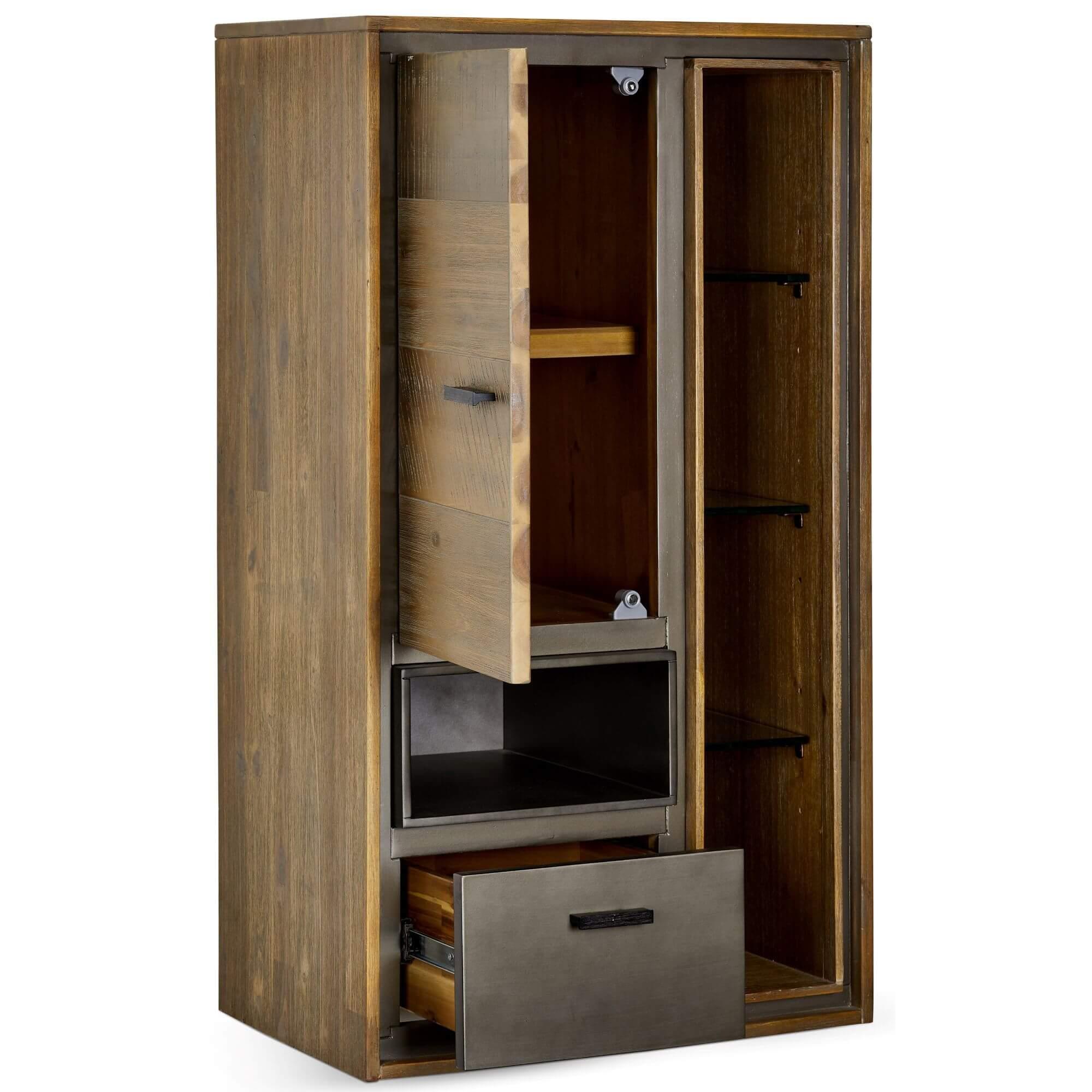 Malaga Solid Acacia Wall Cabinet showcasing its stylish design and natural wood finish, perfect for versatile storage solutions.