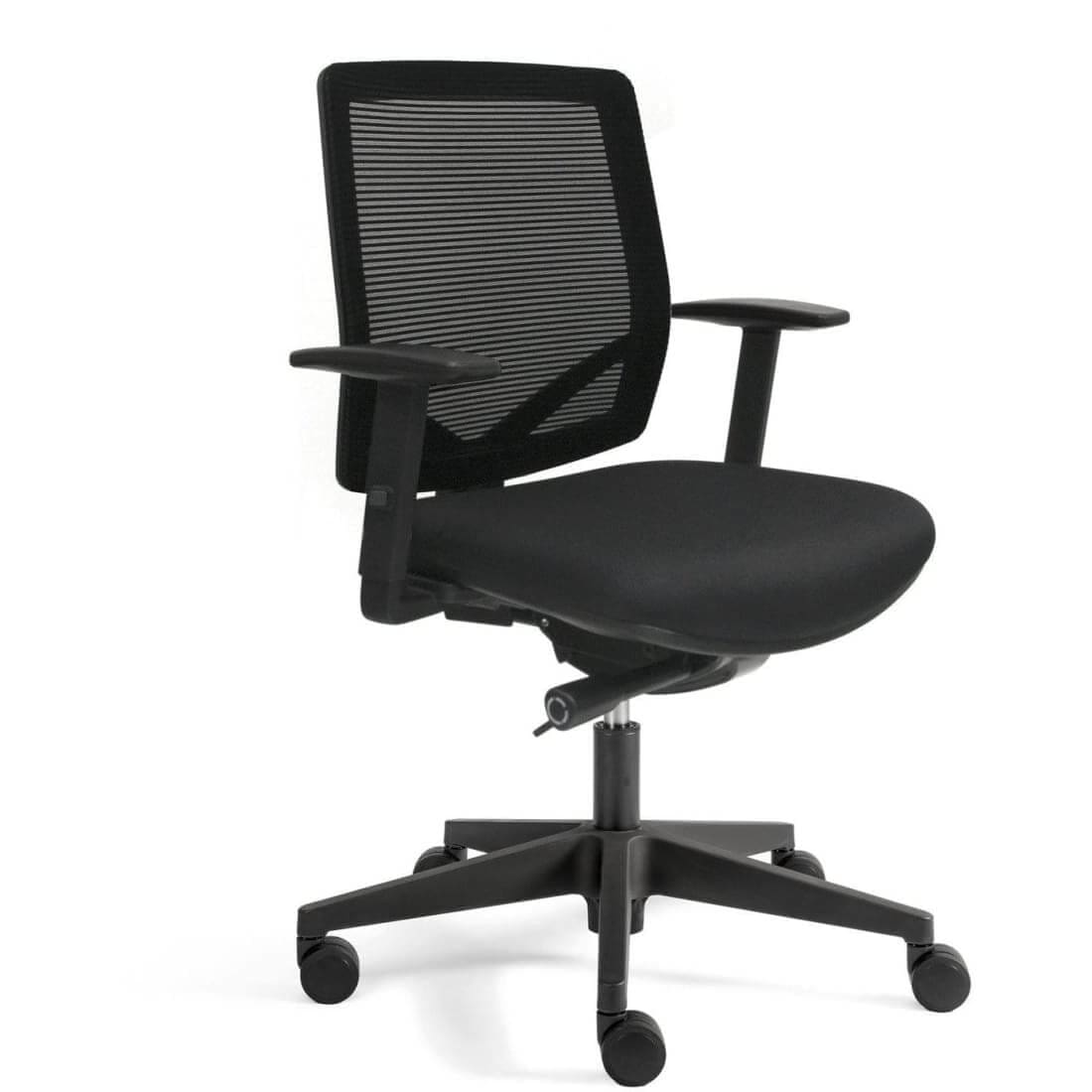 Workliving Huiswerk Mesh bureaustoel met ergonomisch design, verstelbare armleggers en zithoogte, zwarte mesh rug en comfortabele zitting.