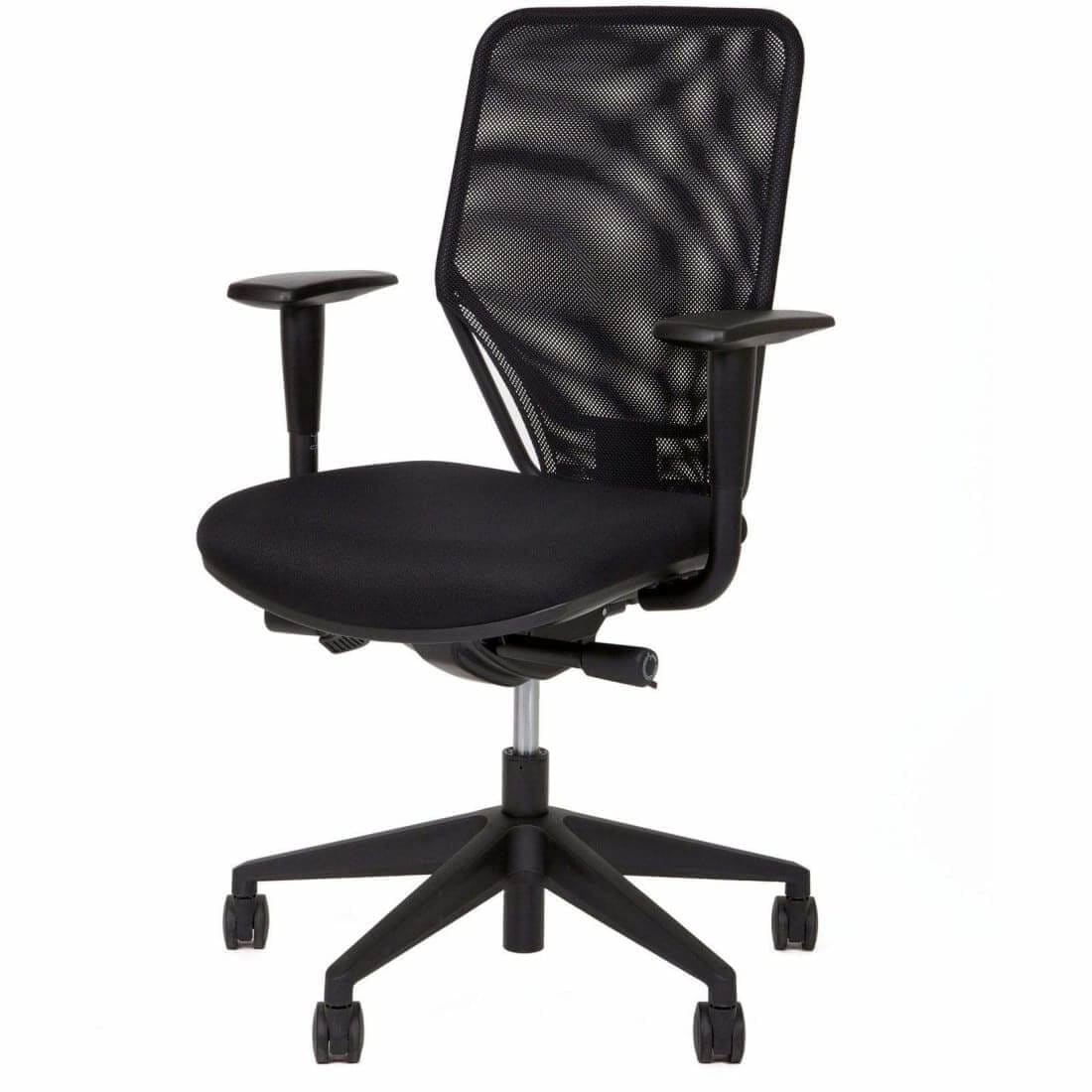 Workliving Noordas Mesh bureaustoel met ergonomisch design, zwart met net bespannen rugleuning en gestoffeerde zitting, ideaal voor kantoor en thuisgebruik.