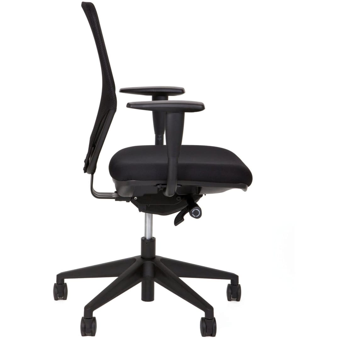 Workliving Noordas Mesh bureaustoel met ergonomisch design, zwart met net bespannen rugleuning en gestoffeerde zitting, ideaal voor kantoor en thuisgebruik.