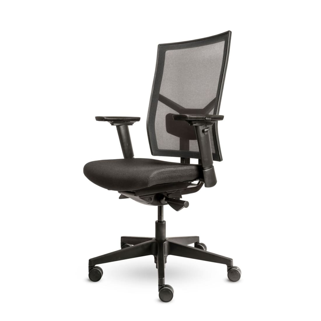 Workliving Zuidas Mesh Black Edition bureaustoel met ergonomisch design, zwart netbespanning en gestoffeerde zitting, ideaal voor langdurig gebruik.