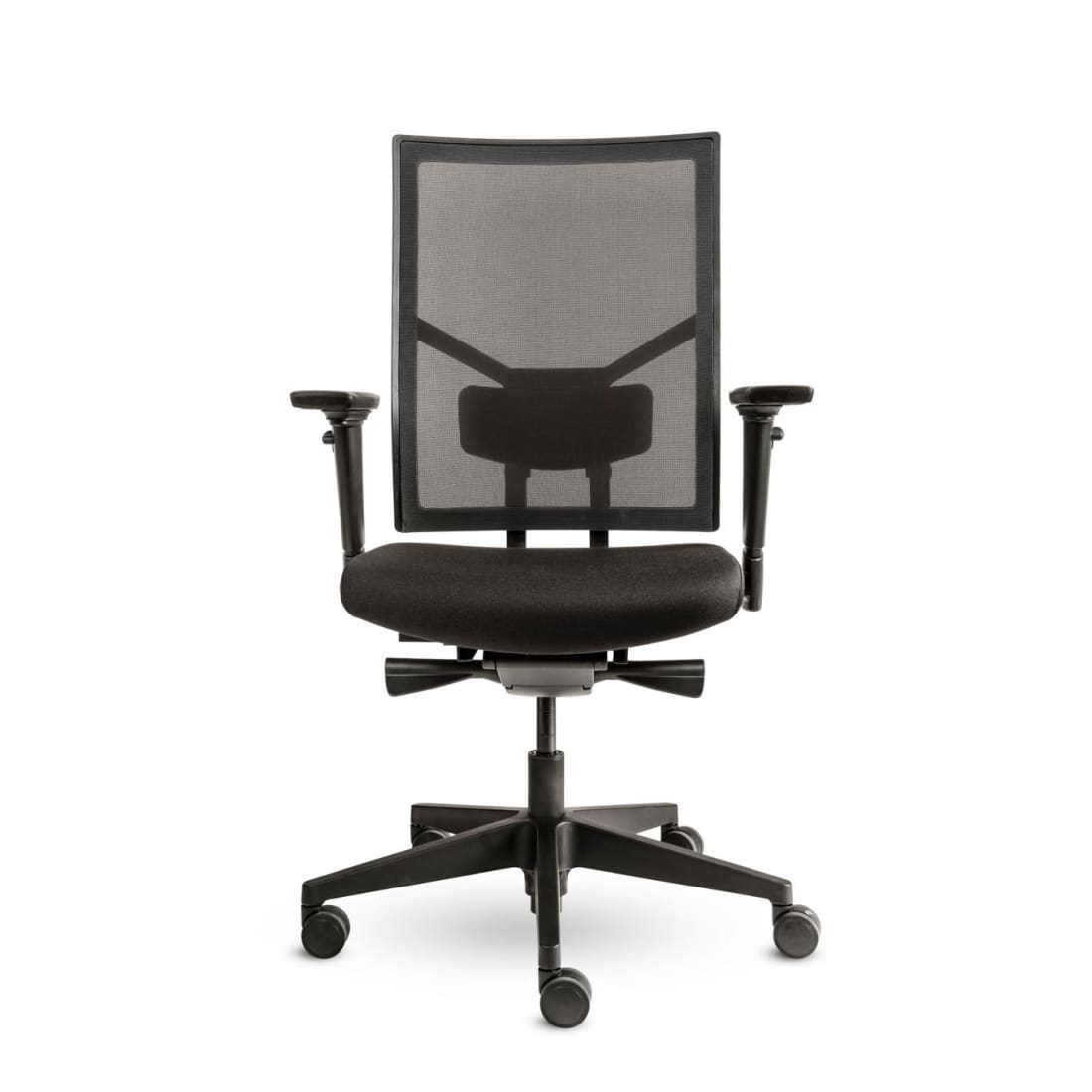 Workliving Zuidas Mesh Black Edition bureaustoel met ergonomisch design, zwart netbespanning en gestoffeerde zitting, ideaal voor langdurig gebruik.