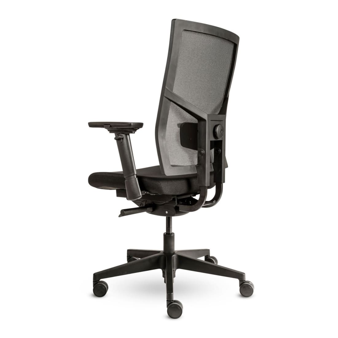 Workliving Zuidas Mesh Black Edition bureaustoel met ergonomisch design, zwart netbespanning en gestoffeerde zitting, ideaal voor langdurig gebruik.