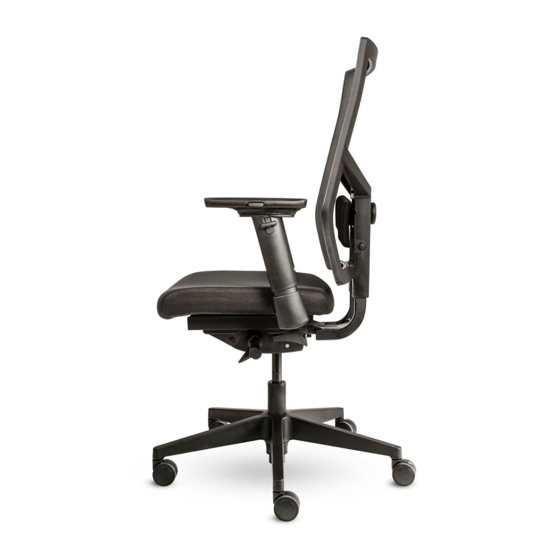 Workliving Zuidas Mesh Black Edition bureaustoel met ergonomisch design, zwart netbespanning en gestoffeerde zitting, ideaal voor langdurig gebruik.