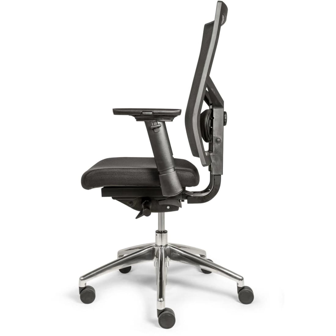 Workliving Zuidas Mesh bureaustoel met ergonomisch design, verstelbare functies en zwart gestoffeerde zitting, geschikt voor kantoor en thuisgebruik.