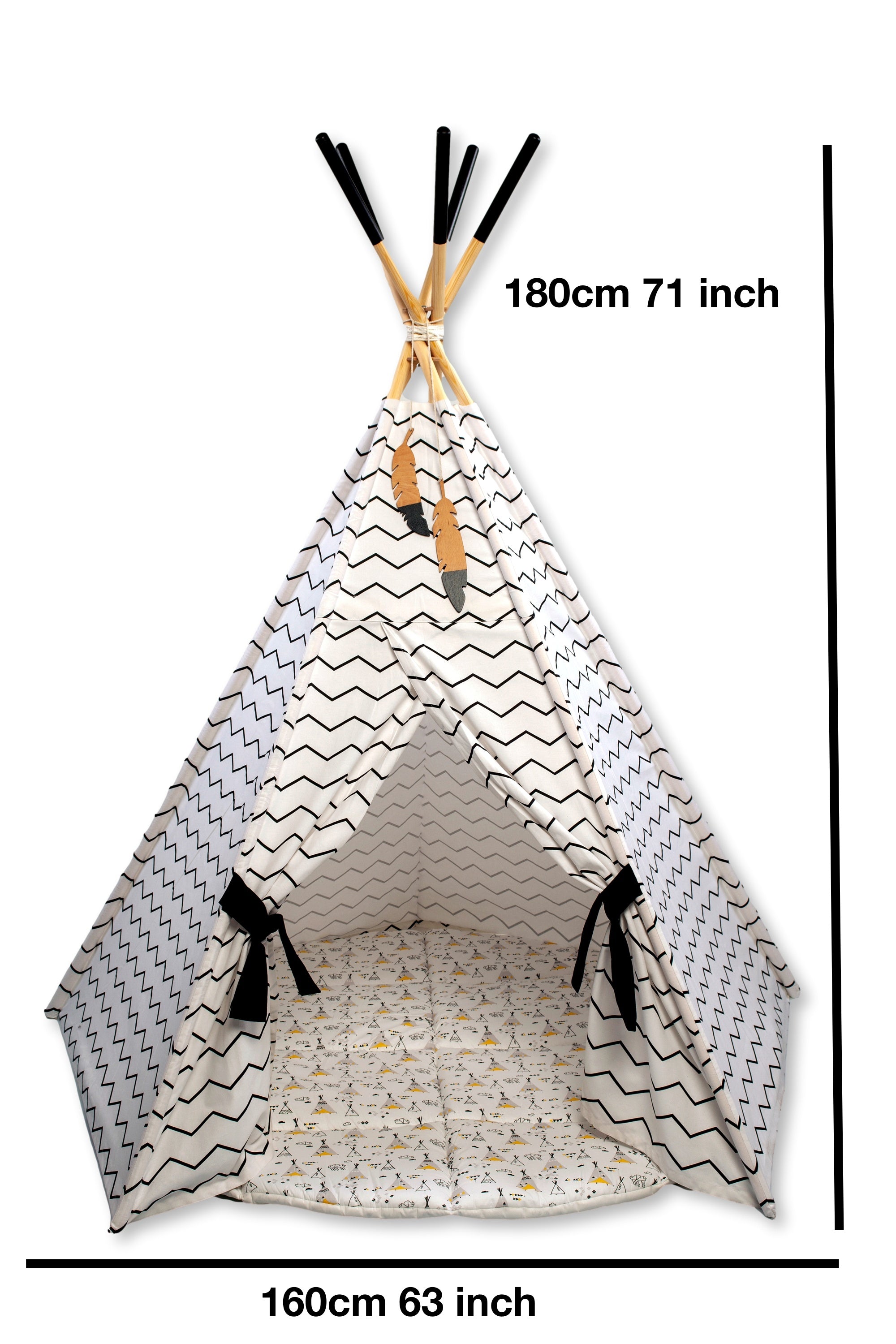 XL Teepee Tent and Play Mat Set featuring a natural pine structure and soft linen-cotton fabric, perfect for toddlers to play and relax.