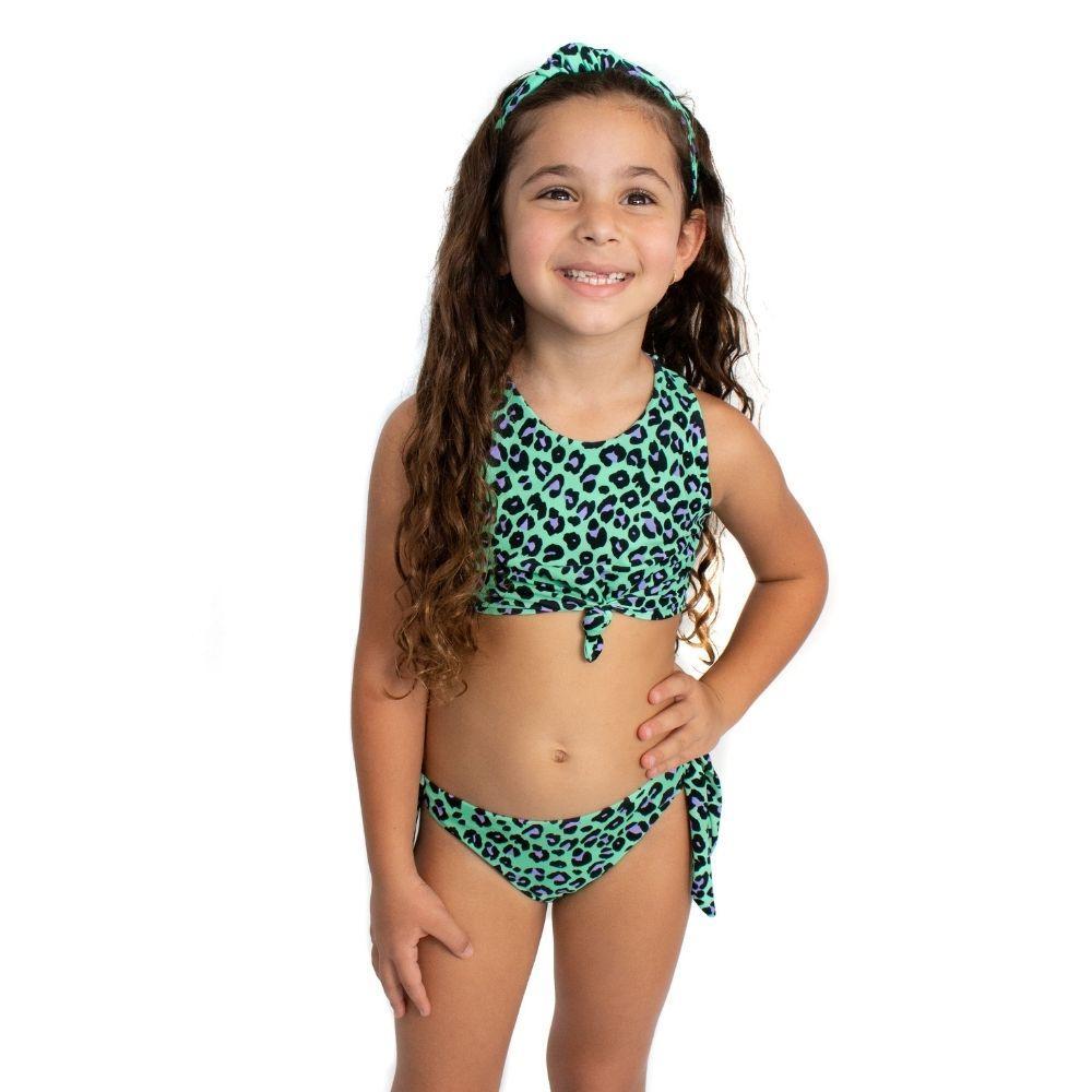 Acqua Leopard Bikini Swimsuit for girls featuring vibrant leopard print design and UBF50+ sun protection.