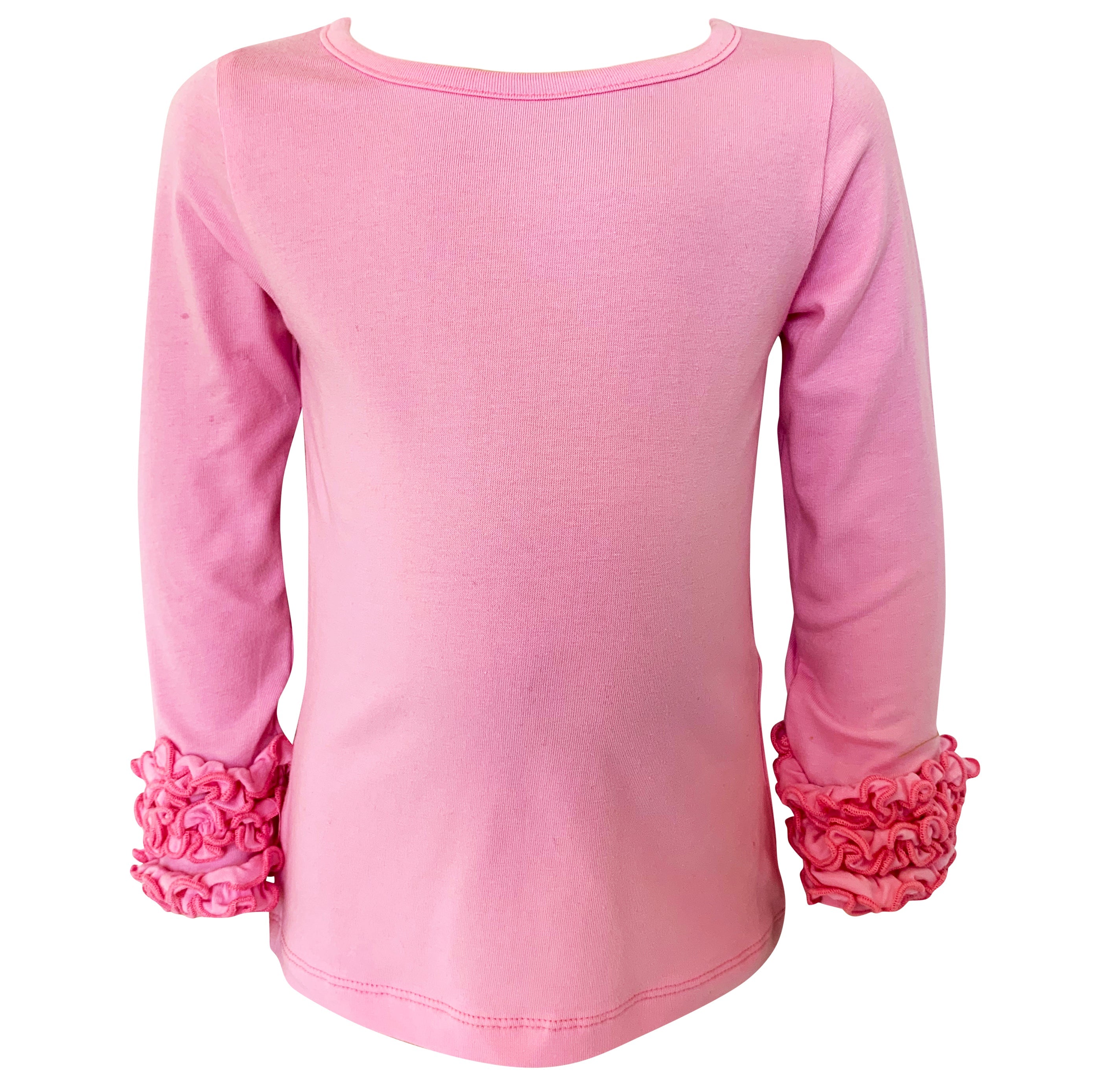 AnnLoren Baby Big Girls Long Sleeve Dark Pink Ruffle Layering Tee, featuring soft cotton fabric and stylish ruffle details.