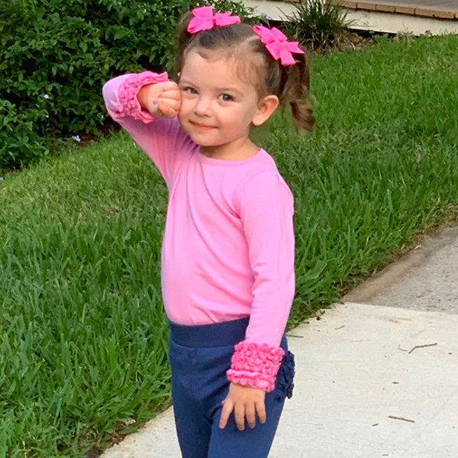 AnnLoren Baby Big Girls Long Sleeve Dark Pink Ruffle Layering Tee, featuring soft cotton fabric and stylish ruffle details.