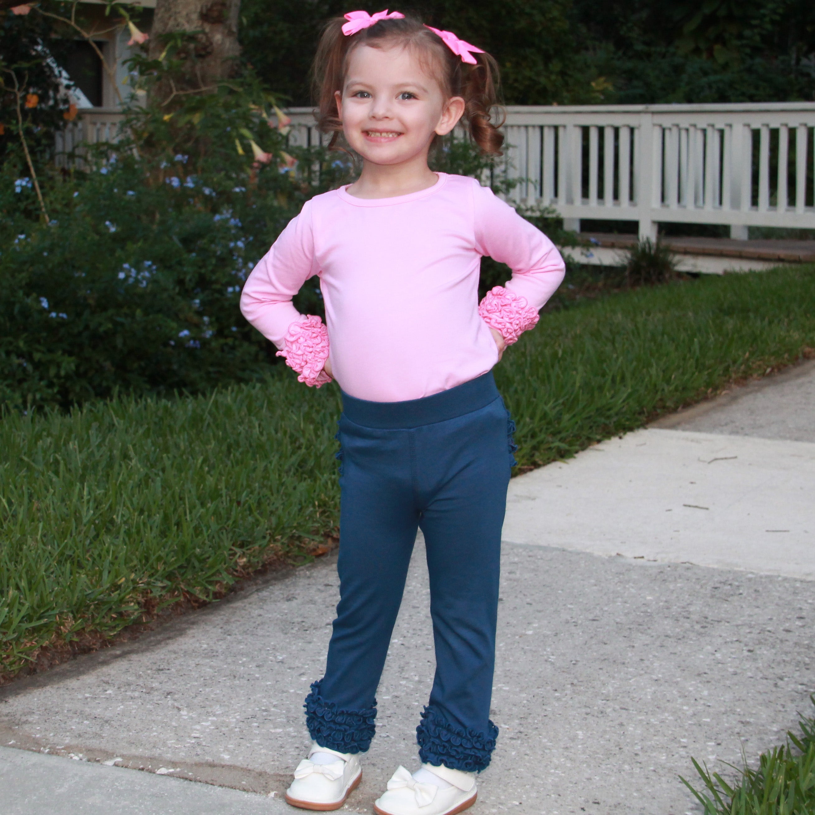 AnnLoren Baby Big Girls Long Sleeve Dark Pink Ruffle Layering Tee, featuring soft cotton fabric and stylish ruffle details.