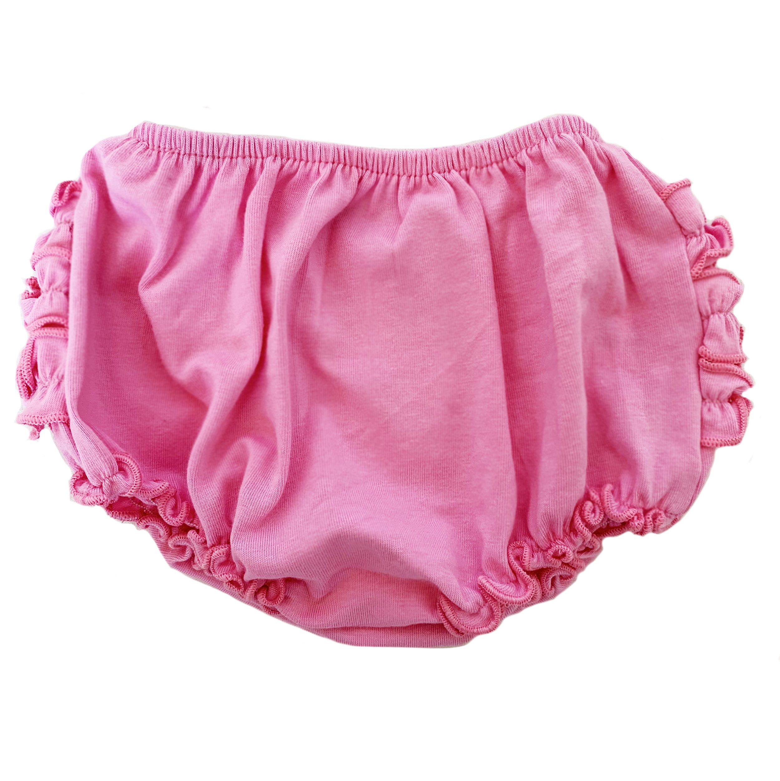 AnnLoren Baby Girls Rose Pink Knit Ruffled Butt Bloomers featuring soft fabric and ruffled design.