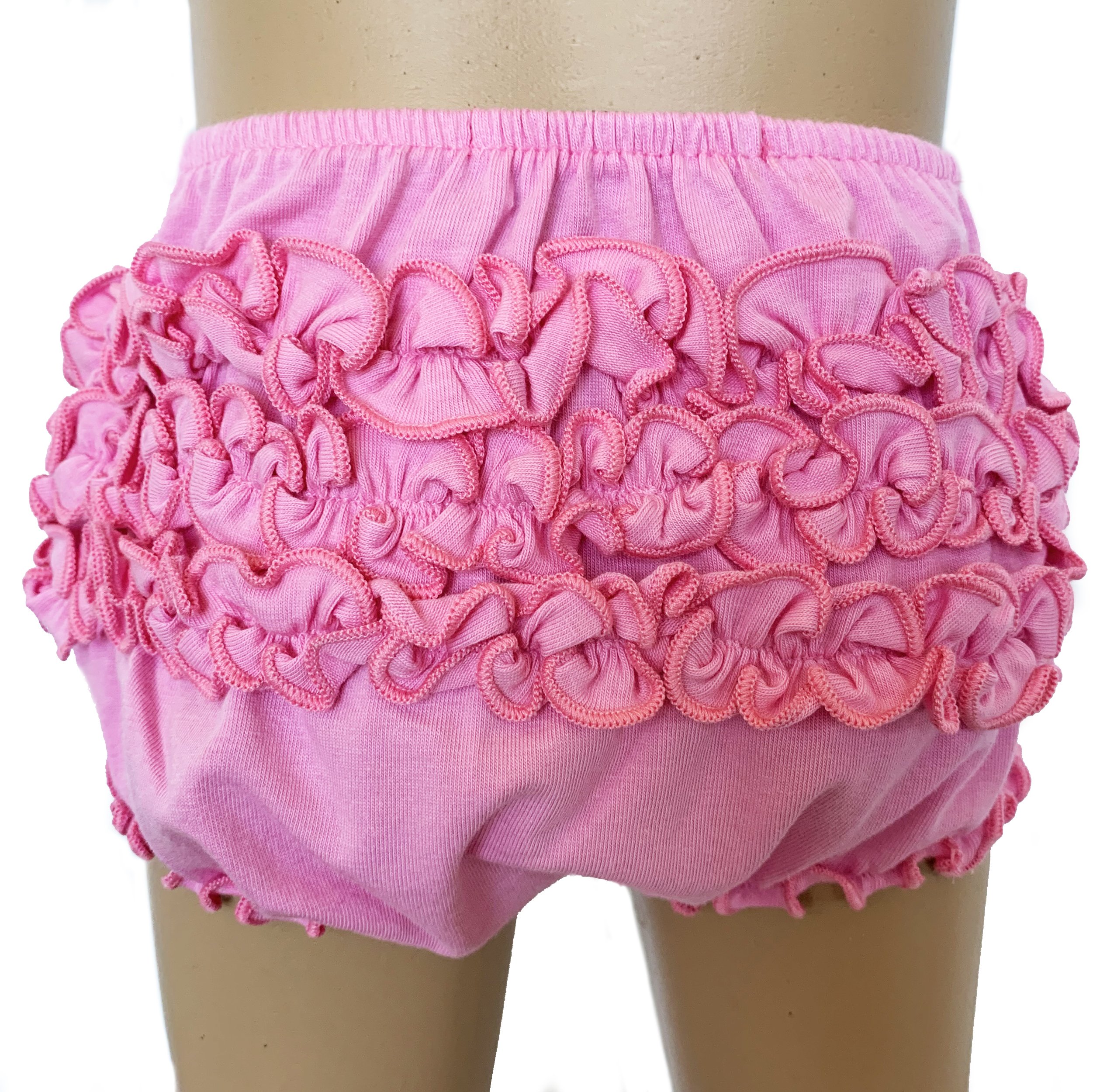 AnnLoren Baby Girls Rose Pink Knit Ruffled Butt Bloomers featuring soft fabric and ruffled design.