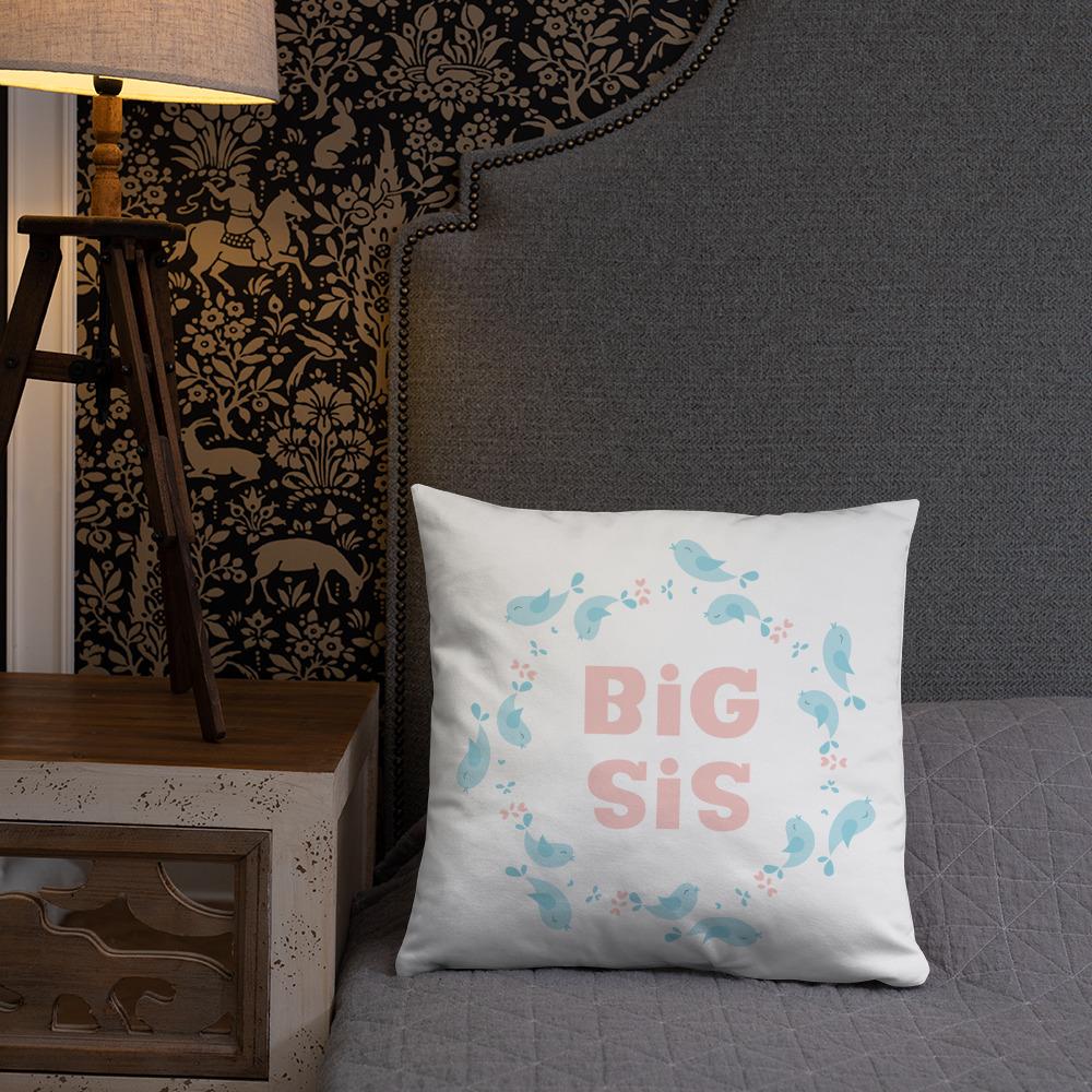 Big Sis Kids Pillow with Insert featuring a soft polyester case and hidden zipper, perfect for children's comfort.