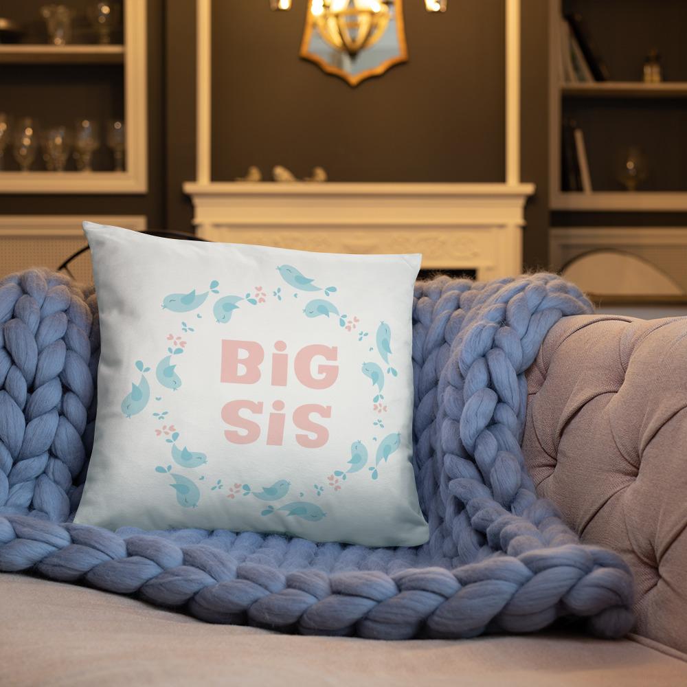 Big Sis Kids Pillow with Insert featuring a soft polyester case and hidden zipper, perfect for children's comfort.