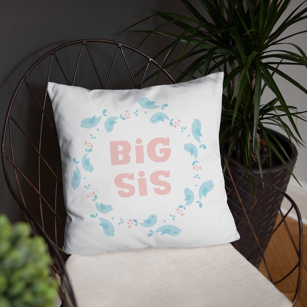 Big Sis Kids Pillow with Insert featuring a soft polyester case and hidden zipper, perfect for children's comfort.